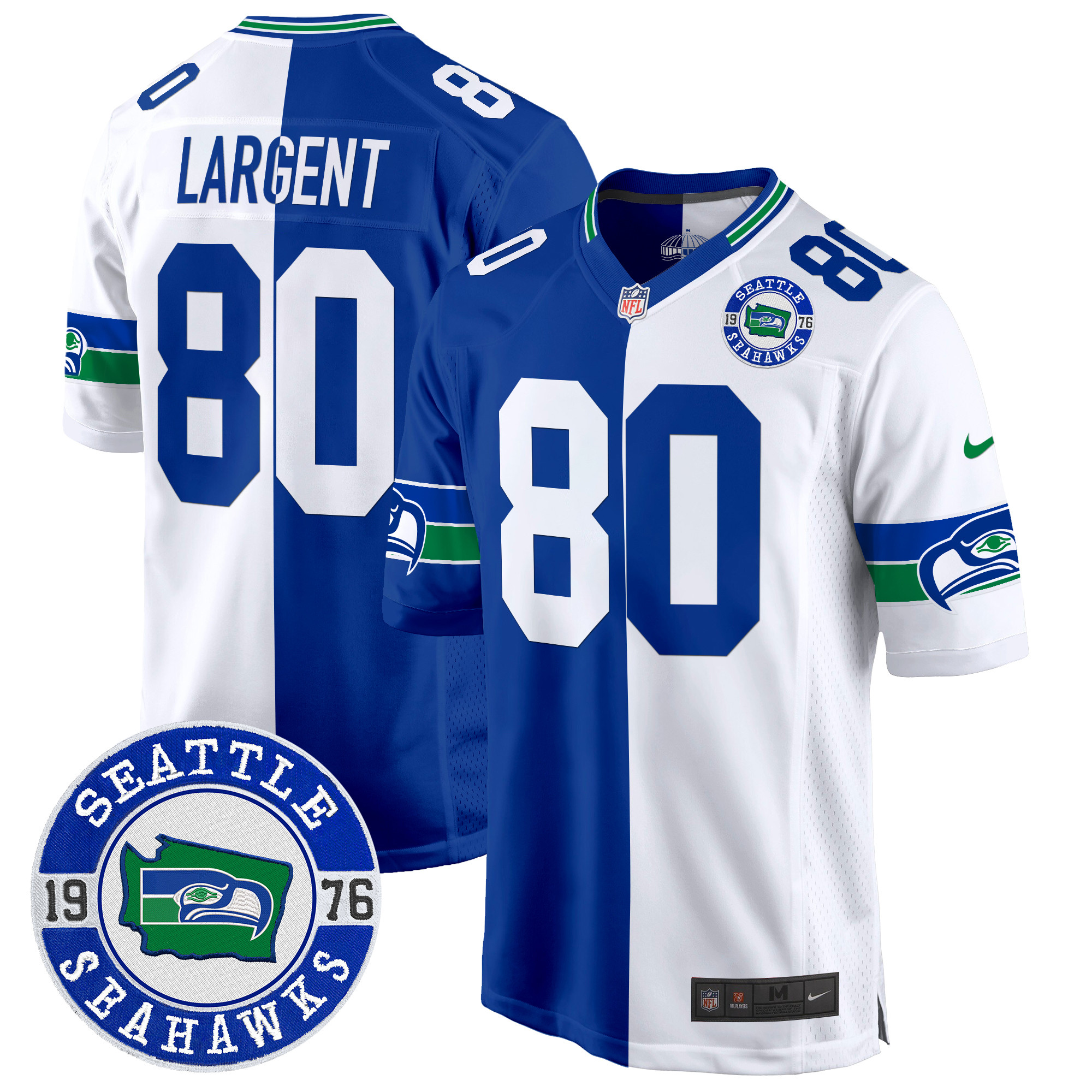Men's Steve Largent Seattle Seahawks Throwback Est. 1976 Patch Game Split Jersey - All Stitched