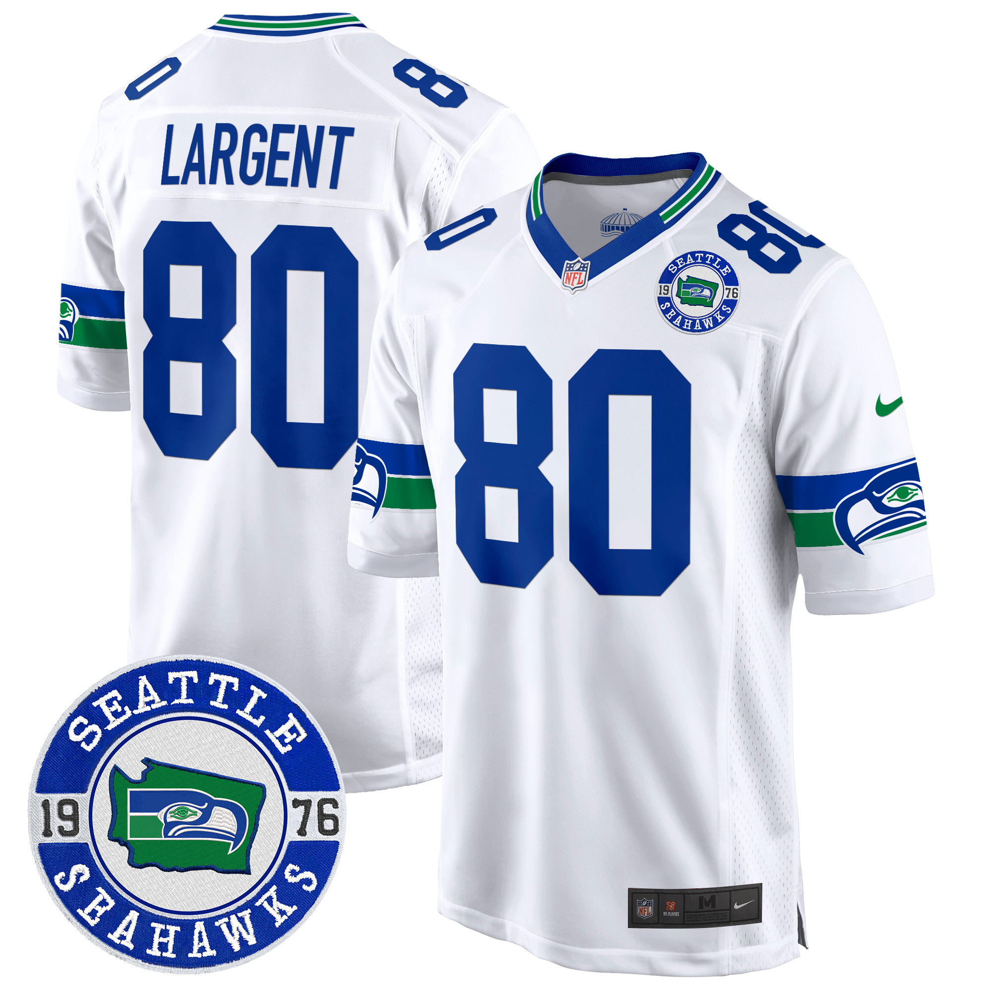 Men's Steve Largent Seattle Seahawks Throwback Est. 1976 Patch Game White Jersey - All Stitched