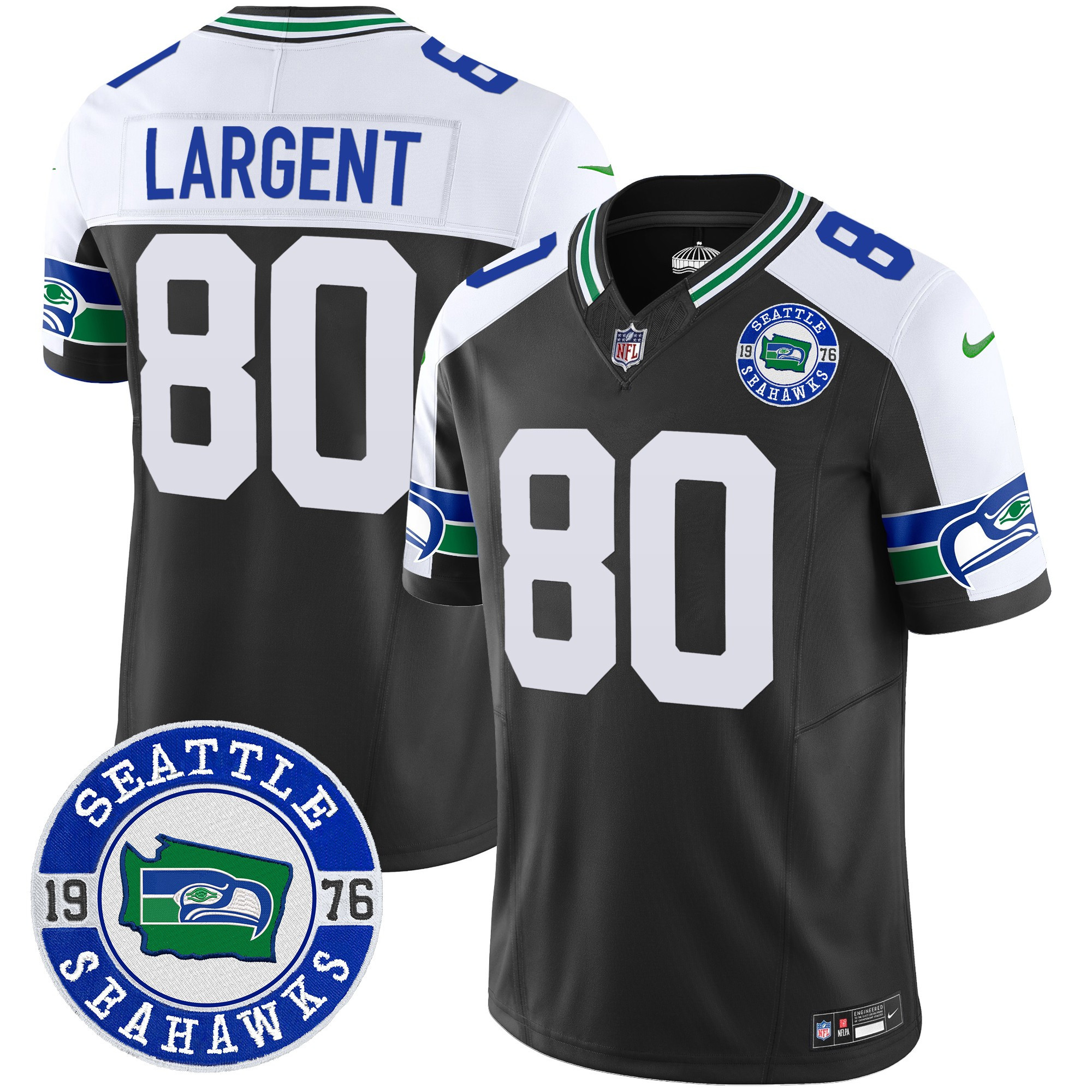 Men's Steve Largent Seattle Seahawks Throwback Est. 1976 Patch Vapor Limited Black Alternate Jersey - All Stitched