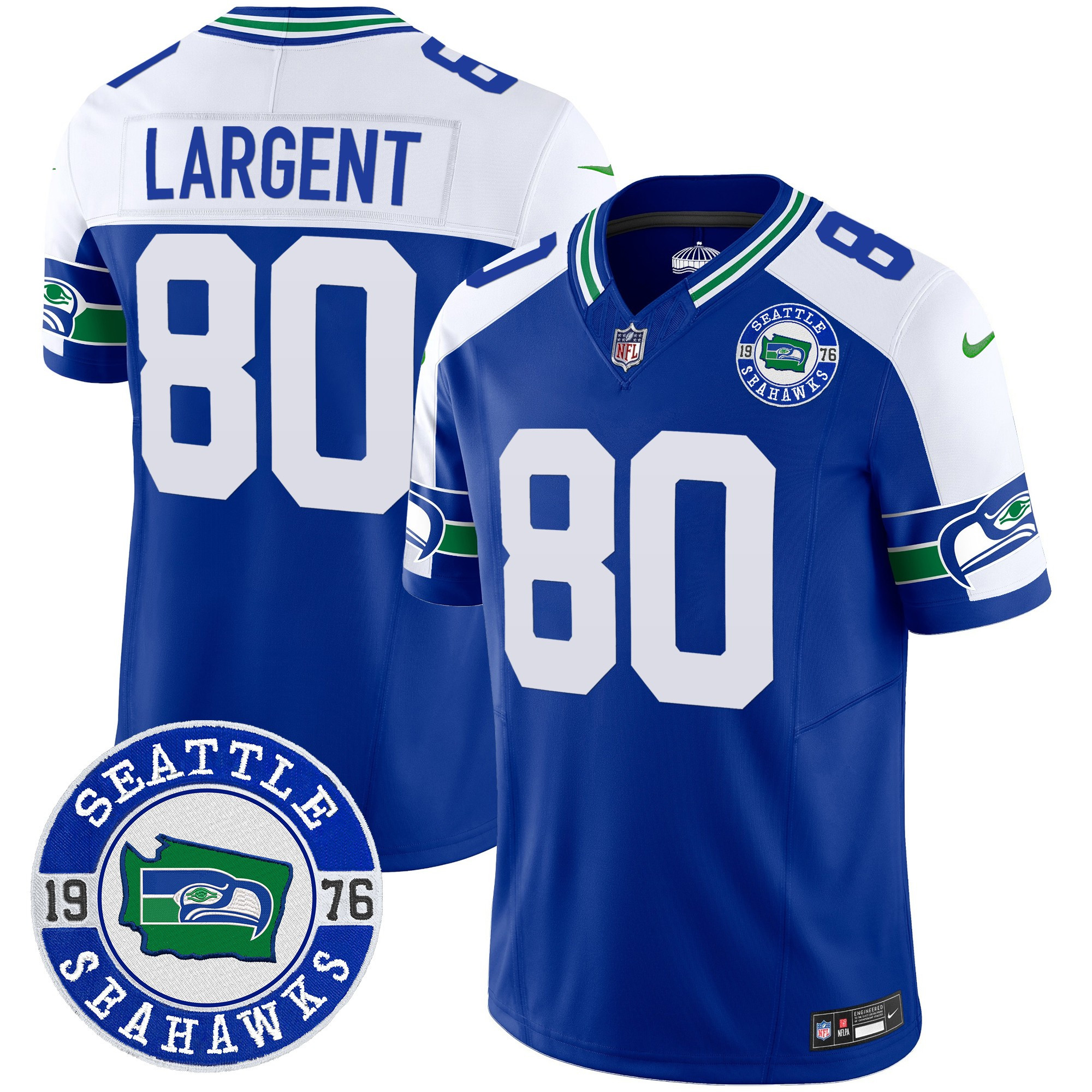 Men's Steve Largent Seattle Seahawks Throwback Est. 1976 Patch Vapor Limited Royal Alternate Jersey - All Stitched