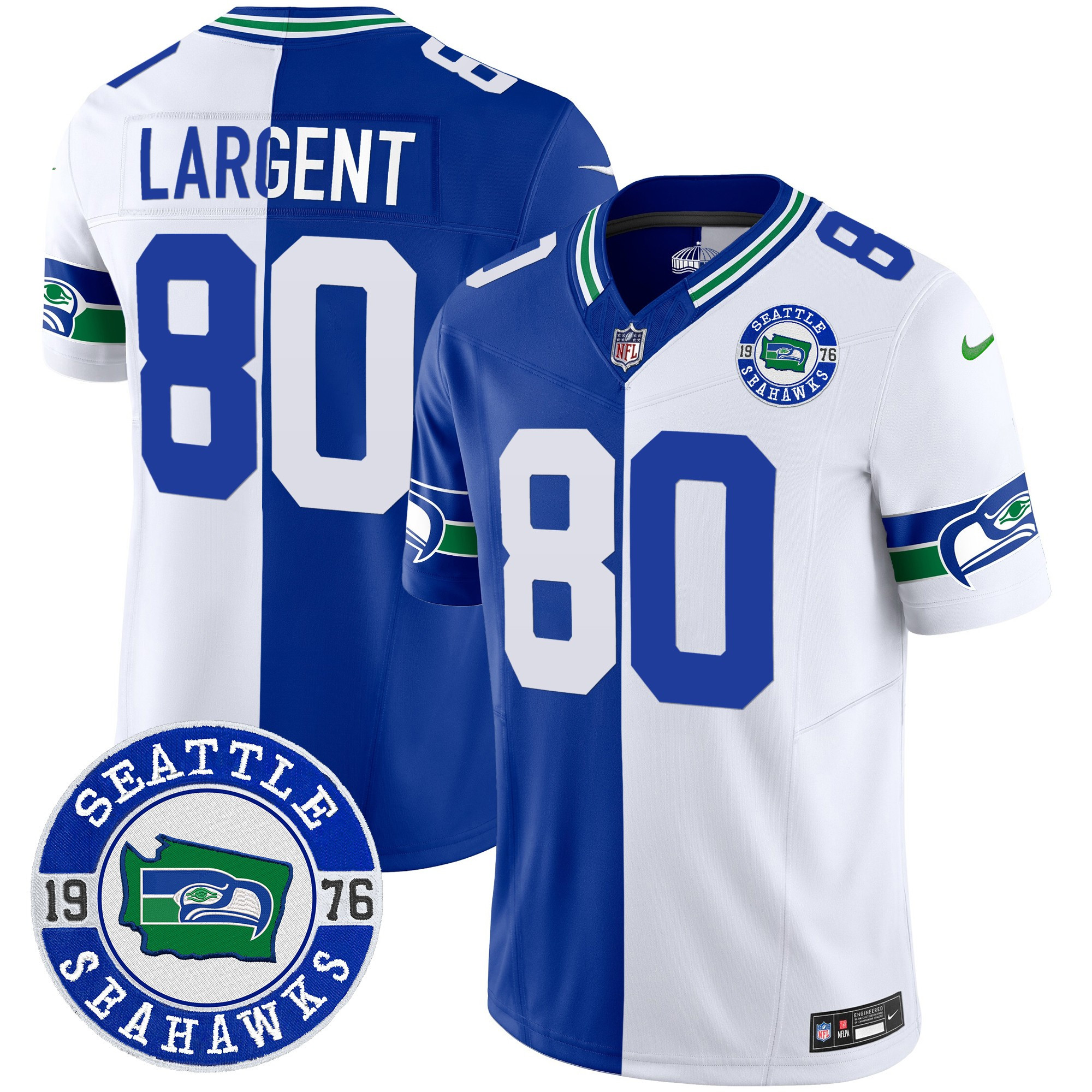Men's Steve Largent Seattle Seahawks Throwback Est. 1976 Patch Vapor Limited Split Jersey - All Stitched