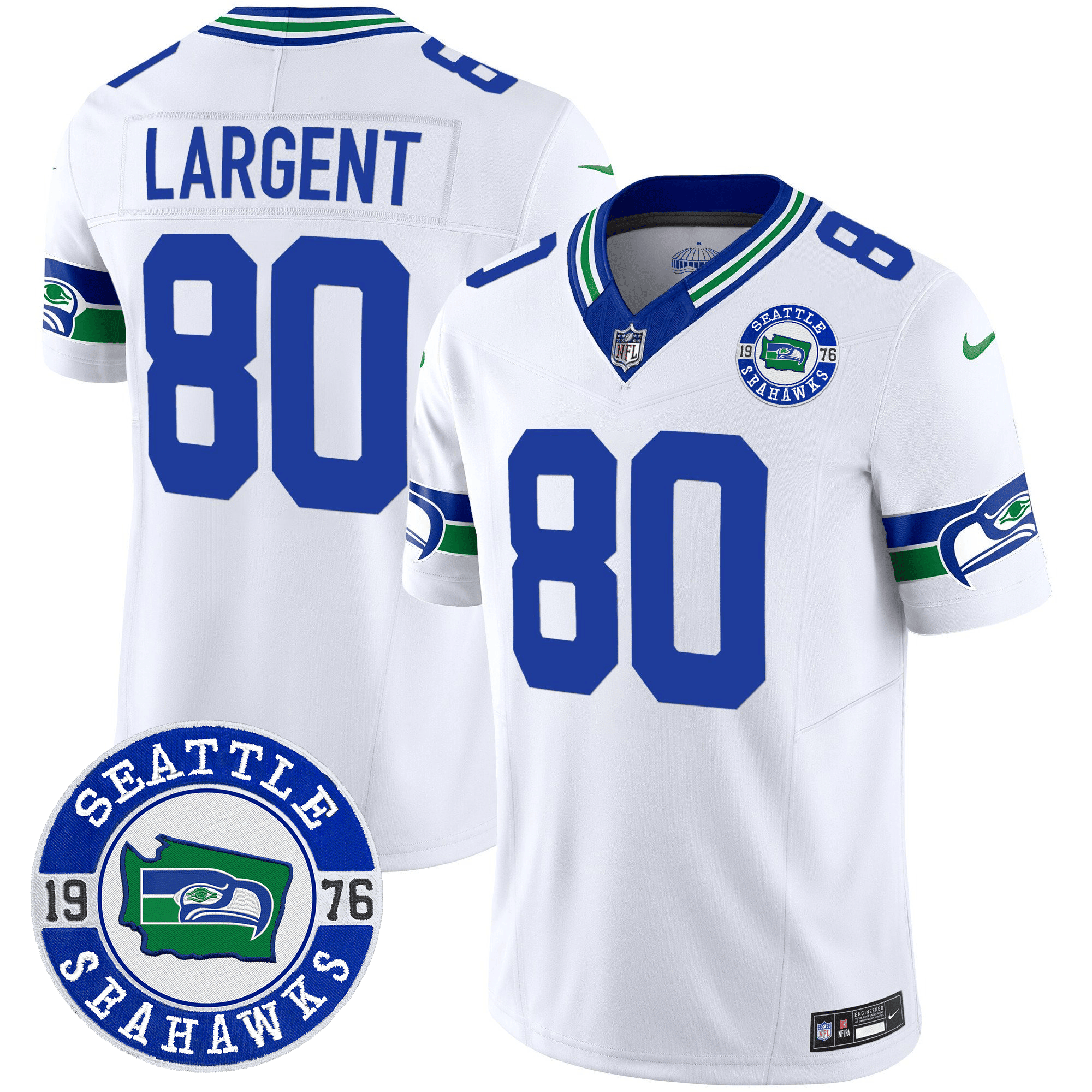 Men's Steve Largent Seattle Seahawks Throwback Est. 1976 Patch Vapor Limited White Jersey - All Stitched