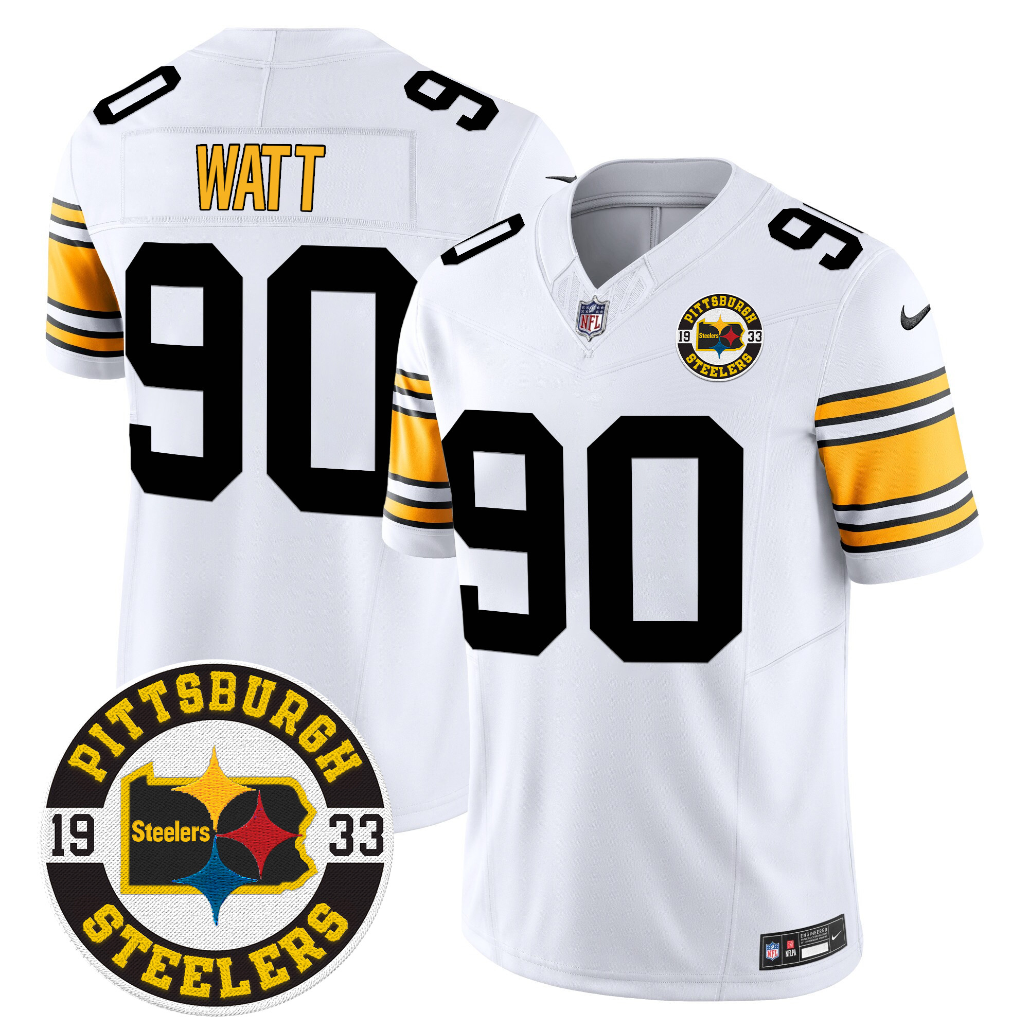 Men's T. J. Watt Pittsburgh Steelers 2024 Vapor Limited 1975 White Jersey - All Stitched