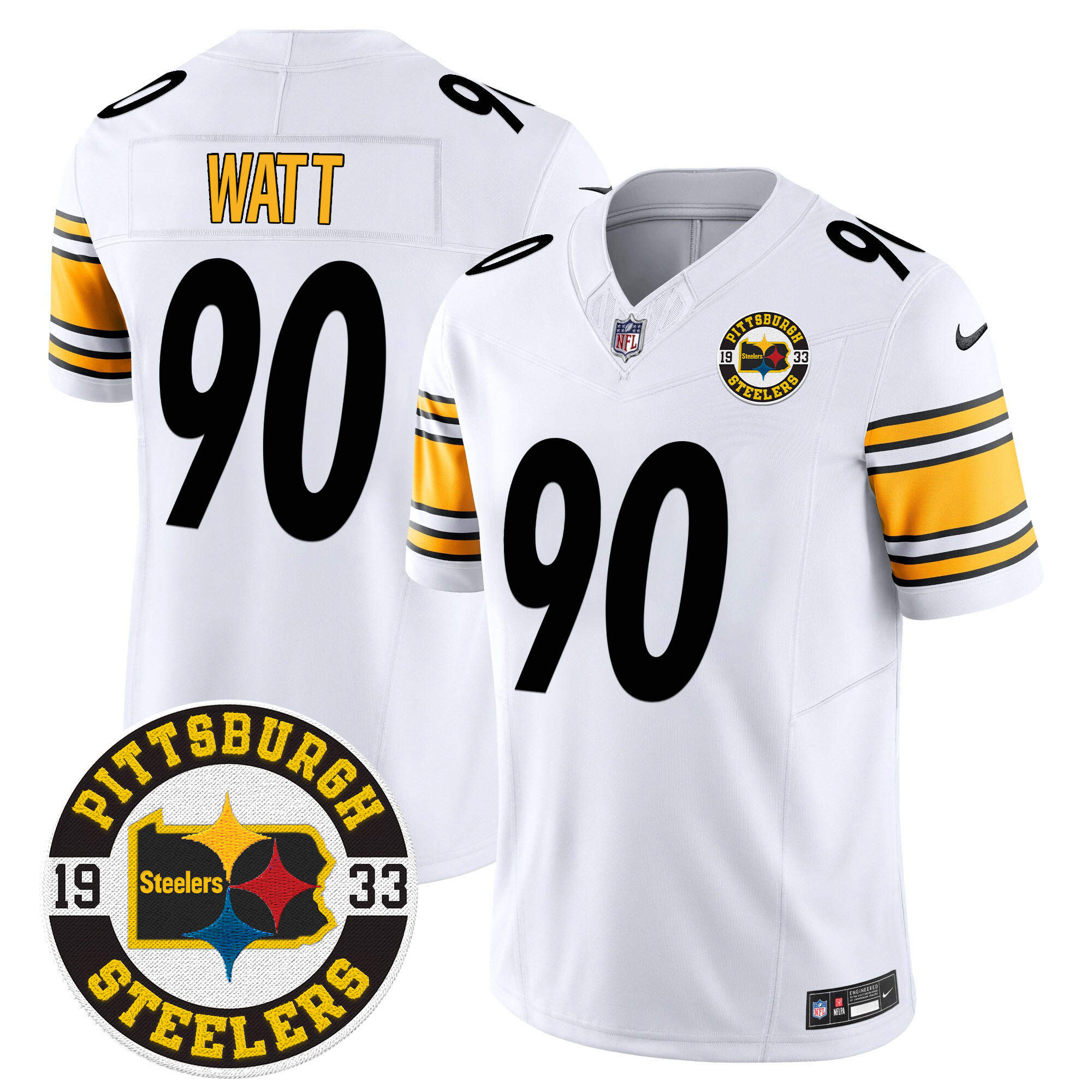Men's T. J. Watt Pittsburgh Steelers 2024 Vapor Limited White Jersey - All Stitched