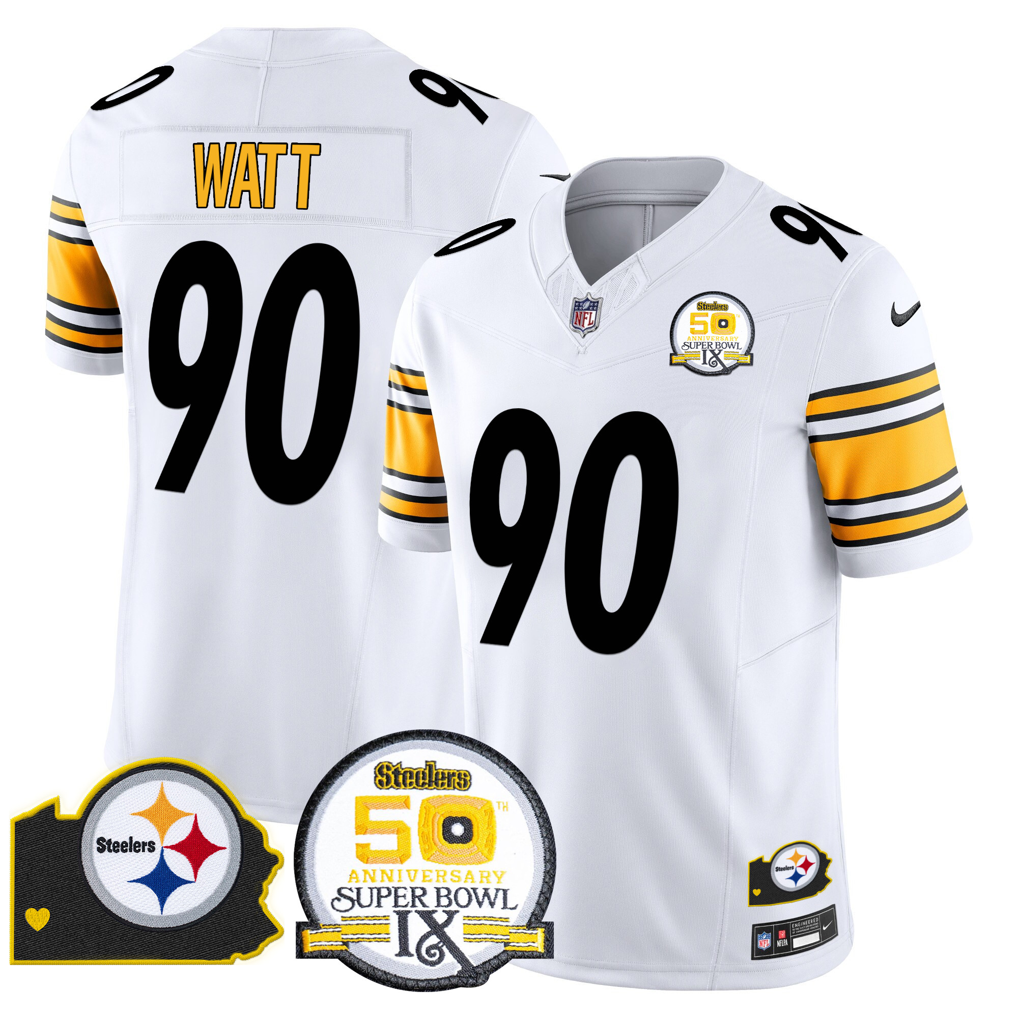 Men's T. J. Watt Pittsburgh Steelers 50th Anniversary Of Super Bowl IX & Map Patch Vapor Limited White Jersey - All Stitched