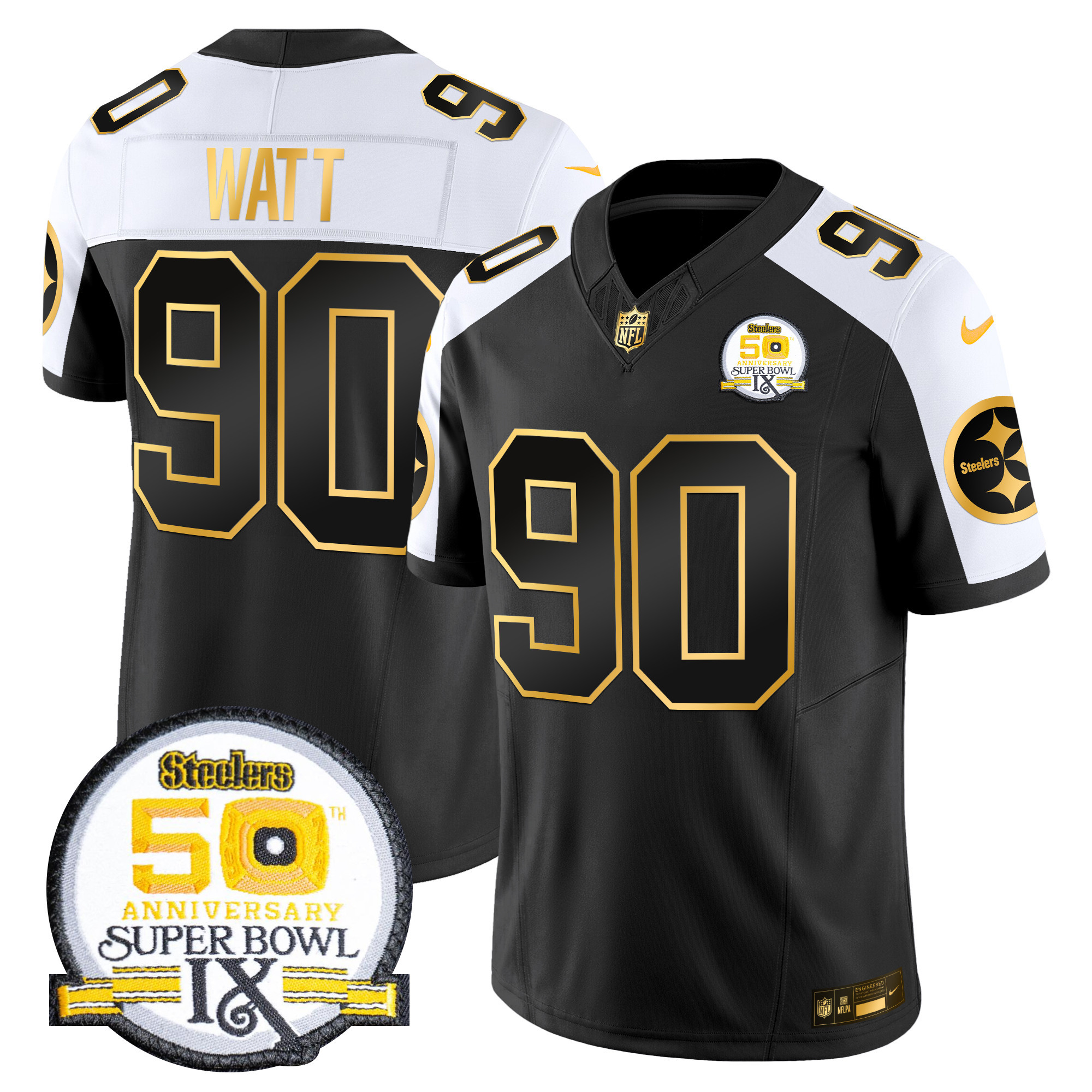 Men's T. J. Watt Pittsburgh Steelers 50th Anniversary of Super Bowl IX Patch Gold Vapor Limited Alternate Jersey - All Stitched