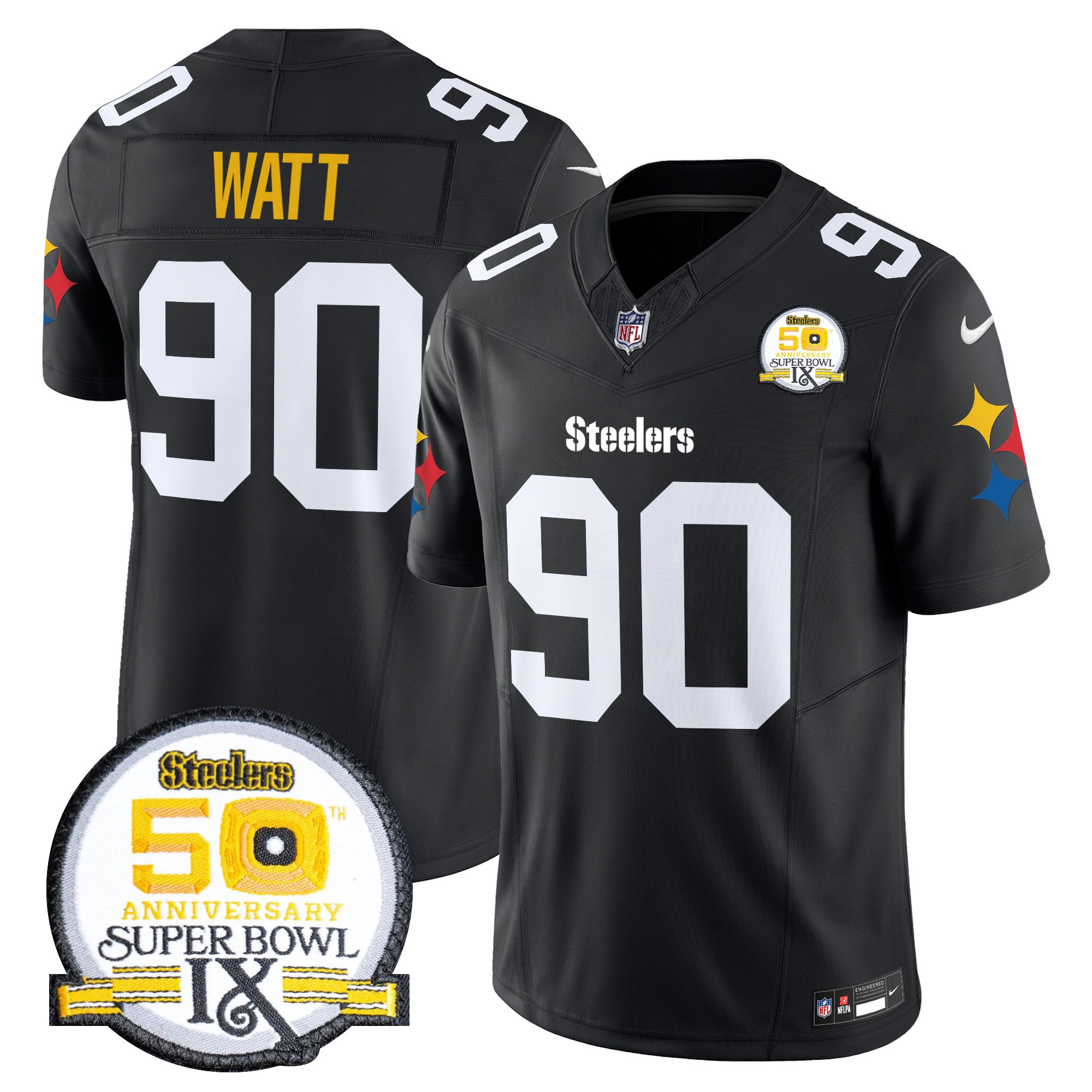 Men's T. J. Watt Pittsburgh Steelers 50th Anniversary Of Super Bowl IX Patch Vapor Limited 1975 Throwback Jersey - All Stitched