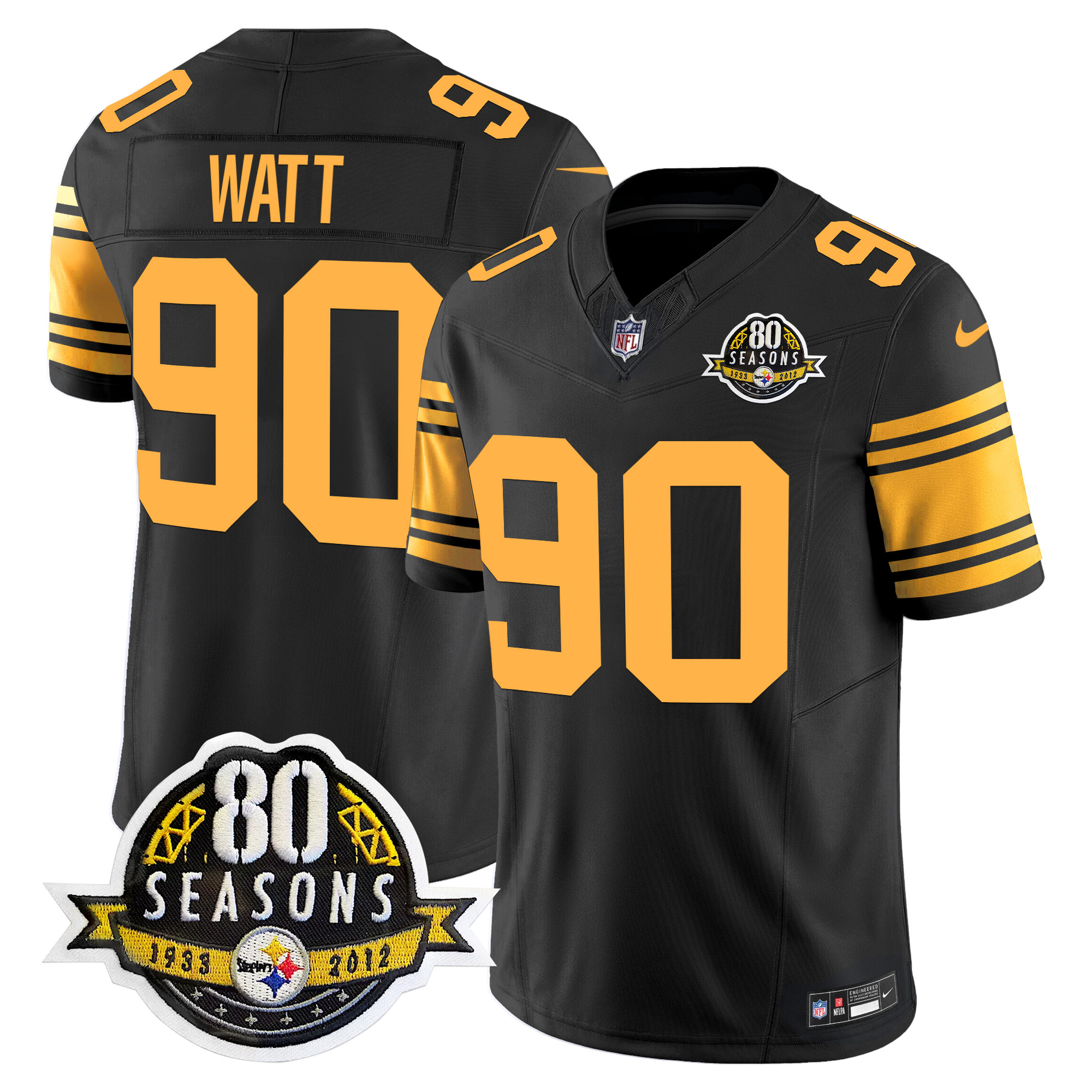 Men's T. J. Watt Pittsburgh Steelers 80th Anniversary Patch Vapor Limited Color Rush Jersey - All Stitched