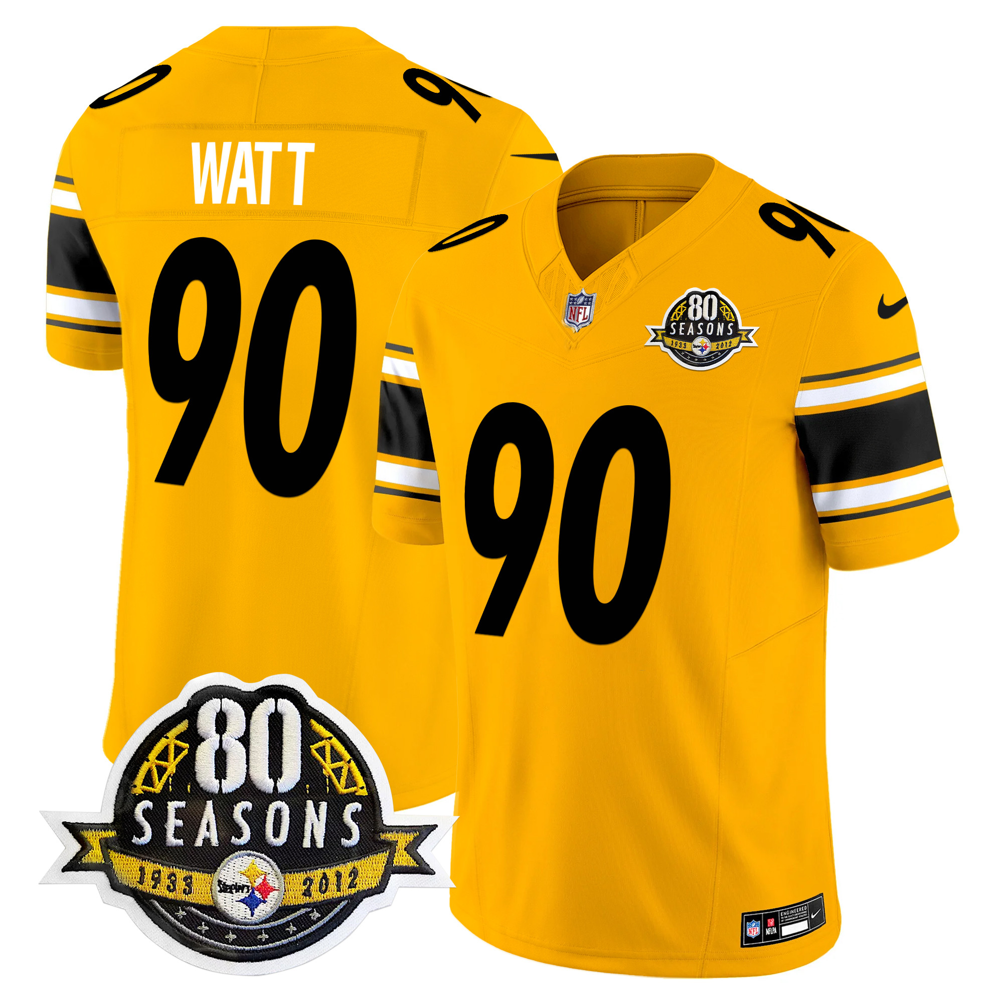 Men's T. J. Watt Pittsburgh Steelers 80th Anniversary Patch Vapor Limited Gold Jersey - All Stitched