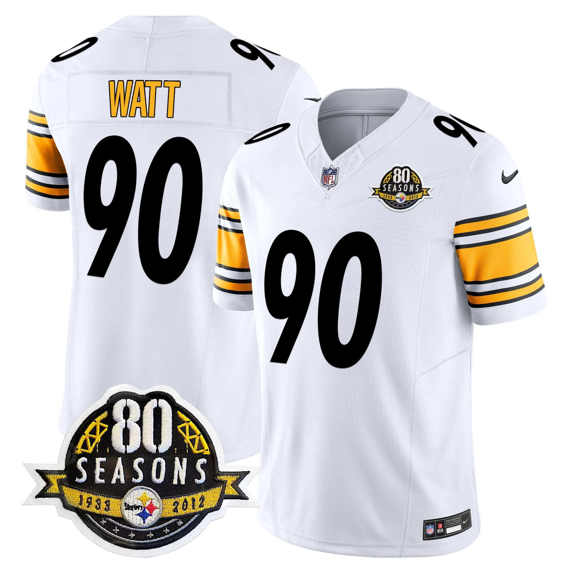 Men's T. J. Watt Pittsburgh Steelers 80th Anniversary Patch Vapor Limited White Jersey - All Stitched