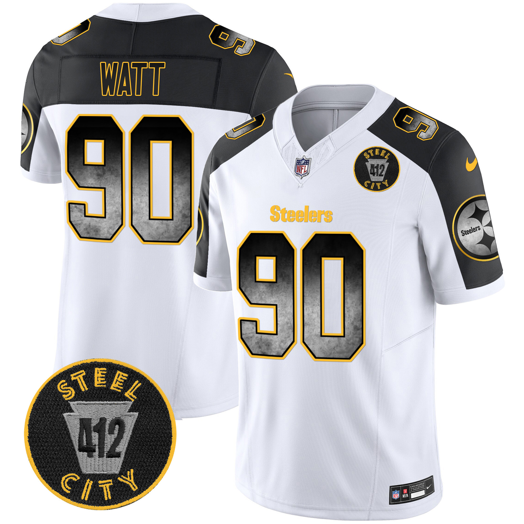 Men's T. J. Watt Pittsburgh Steelers Arch Smoke 412 Patch Vapor Limited Inverted Jersey - All Stitched