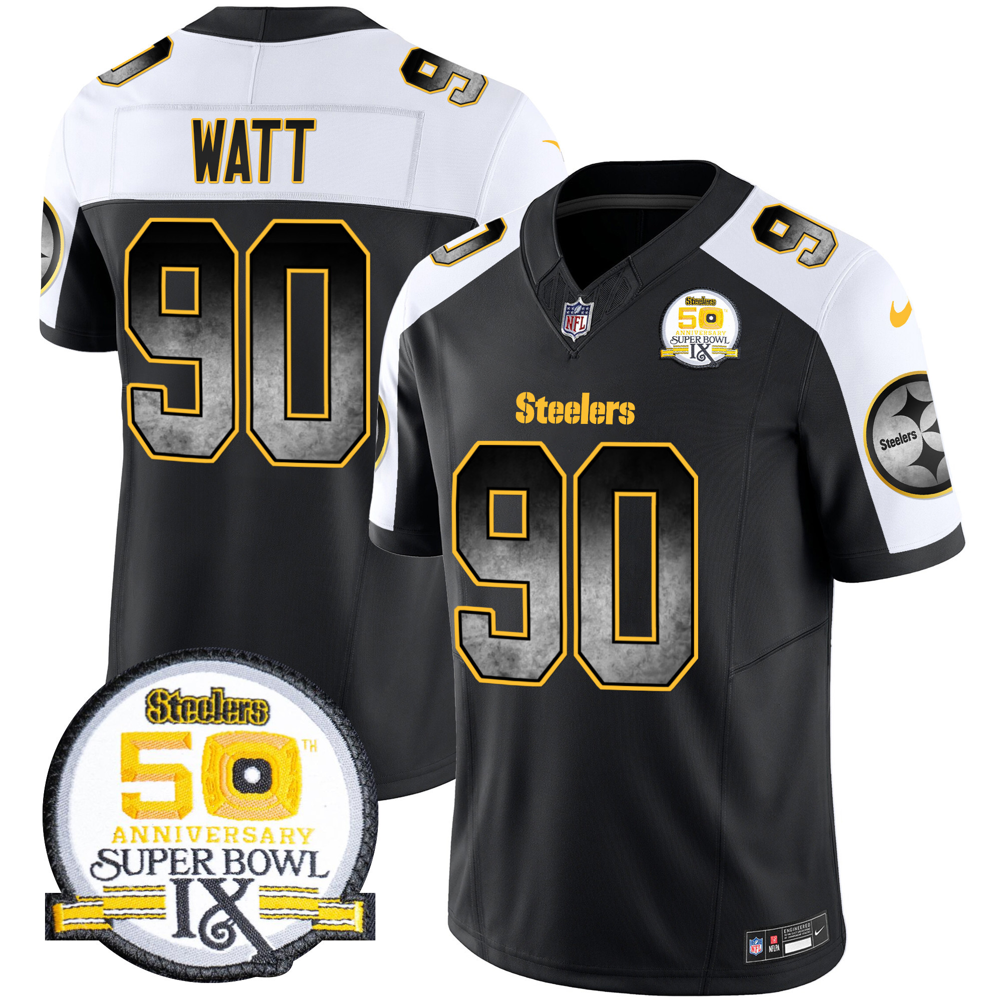 Men's T. J. Watt Pittsburgh Steelers Arch Smoke 50th Anniversary Of Super Bowl IX Patch Vapor Limited Alternate Jersey - All Stitched