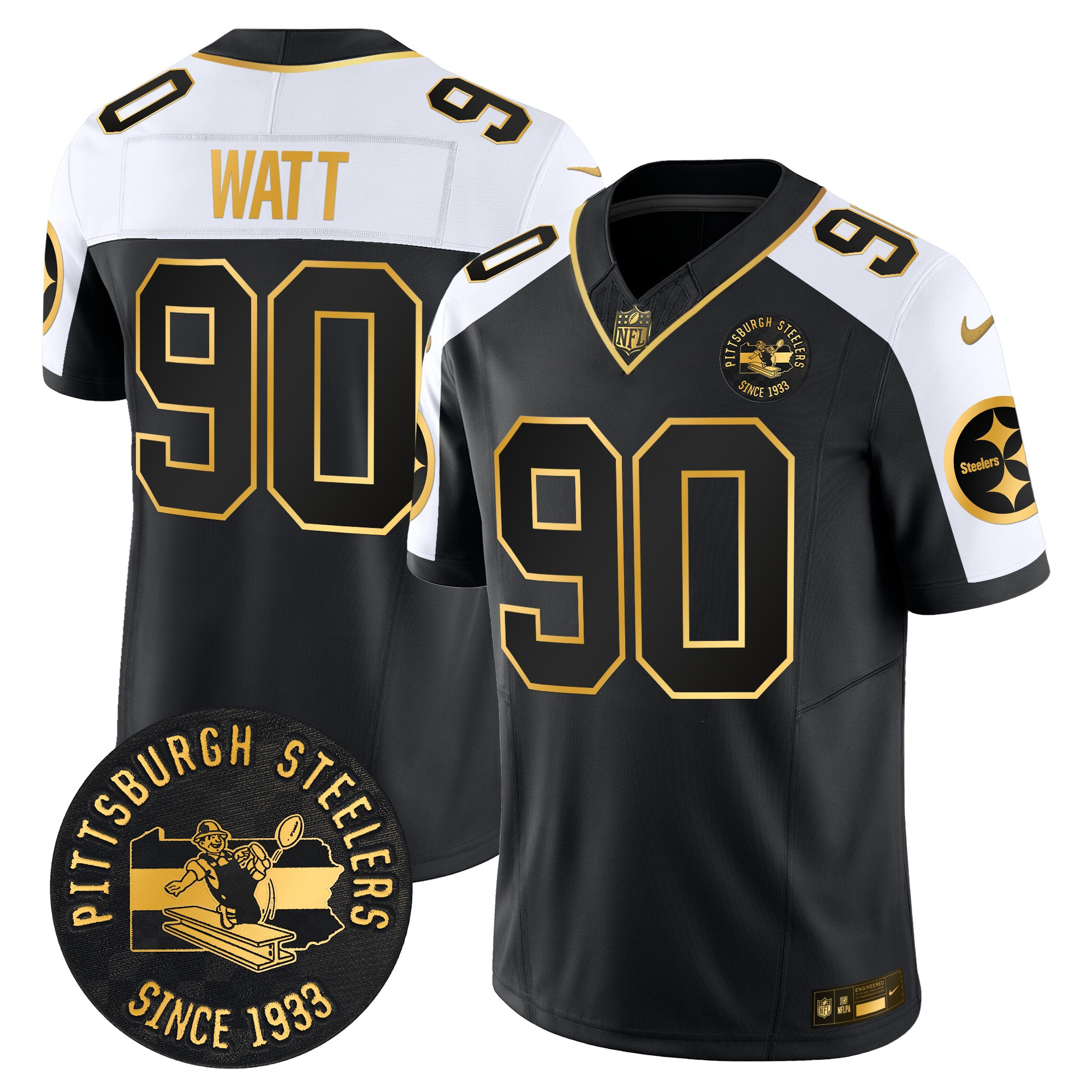 Men's T. J. Watt Pittsburgh Steelers Throwback 1933 Patch Gold Vapor Limited Alternate Jersey - All Stitched