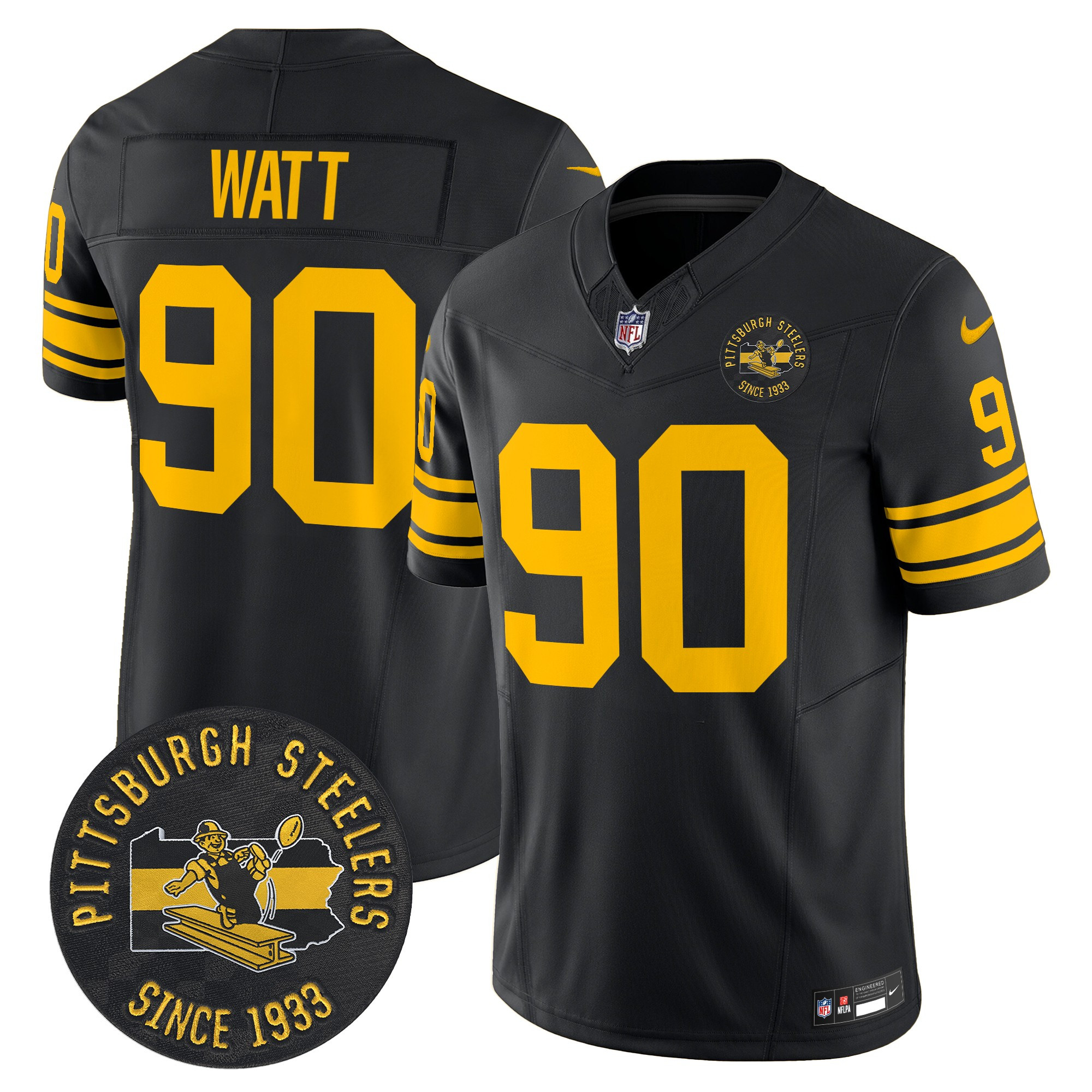 Men's T. J. Watt Pittsburgh Steelers Throwback 1962 Vapor Limited Black Jersey - All Stitched