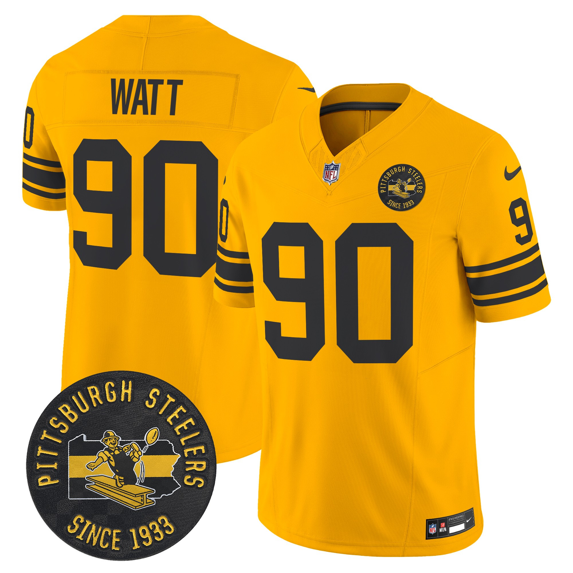 Men's T. J. Watt Pittsburgh Steelers Throwback 1962 Vapor Limited Gold Jersey - All Stitched