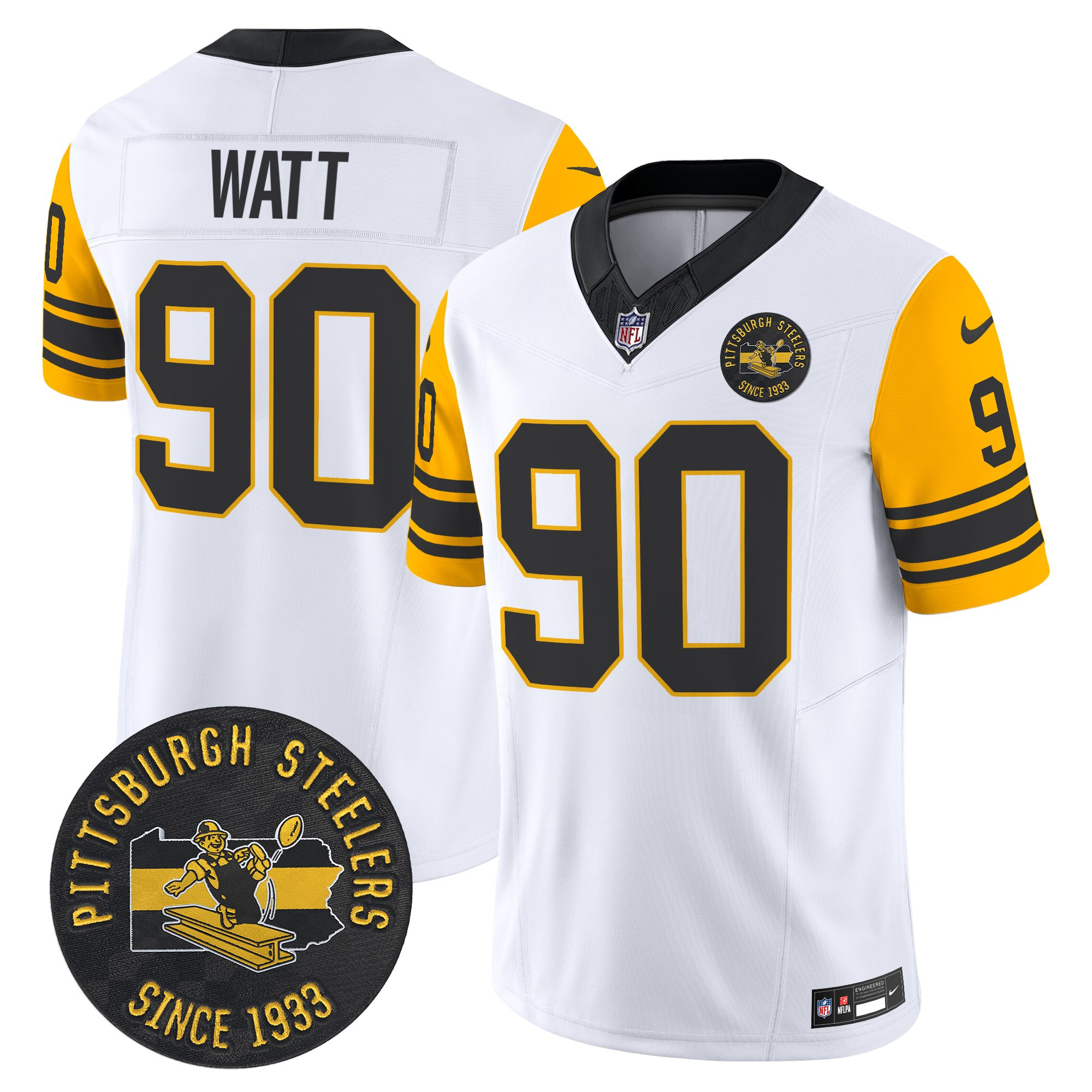 Men's T. J. Watt Pittsburgh Steelers Throwback 1962 Vapor Limited White Jersey - All Stitched