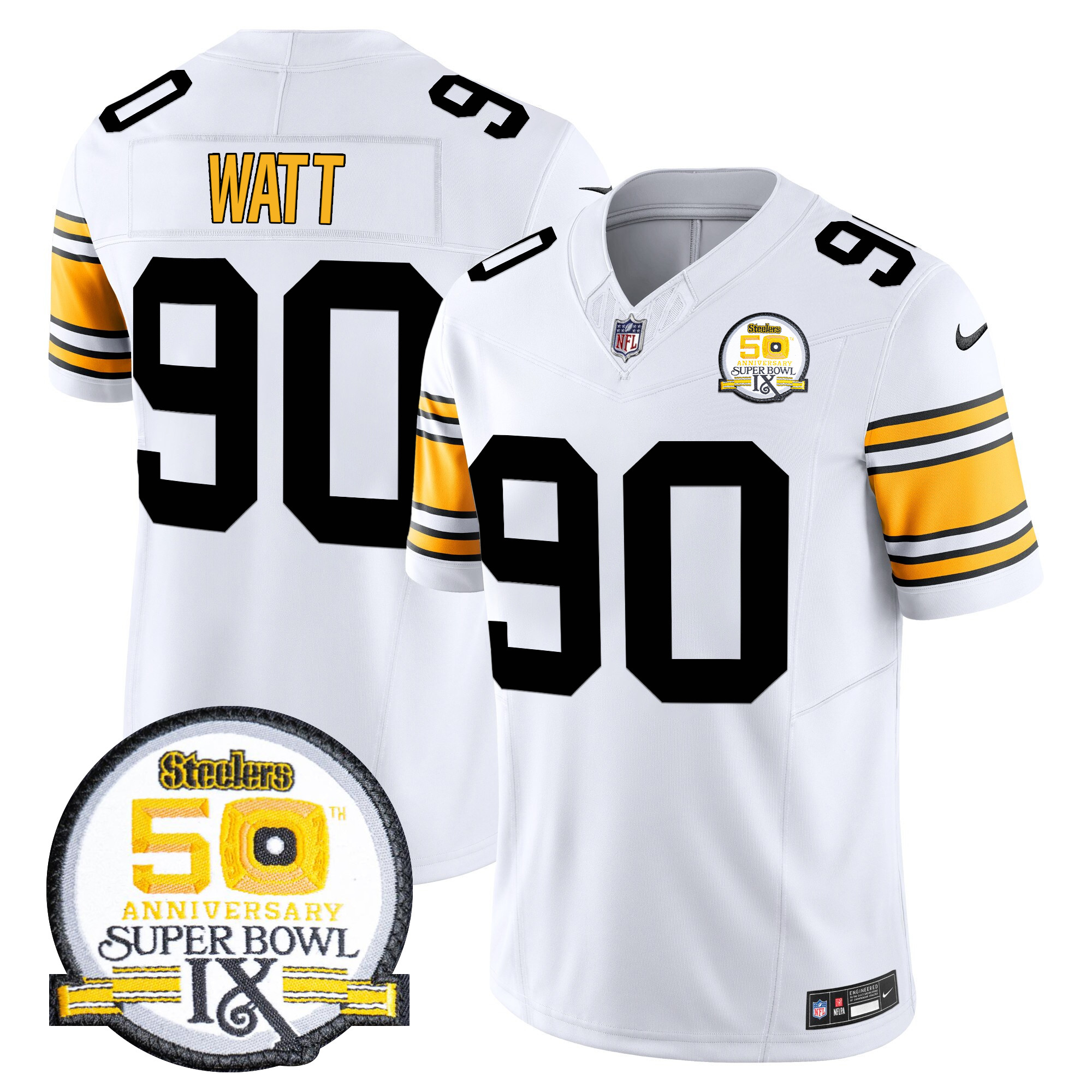 Men's T. J. Watt Pittsburgh Steelers Throwback 2024 Vapor Limited 1975 White Jersey - All Stitched
