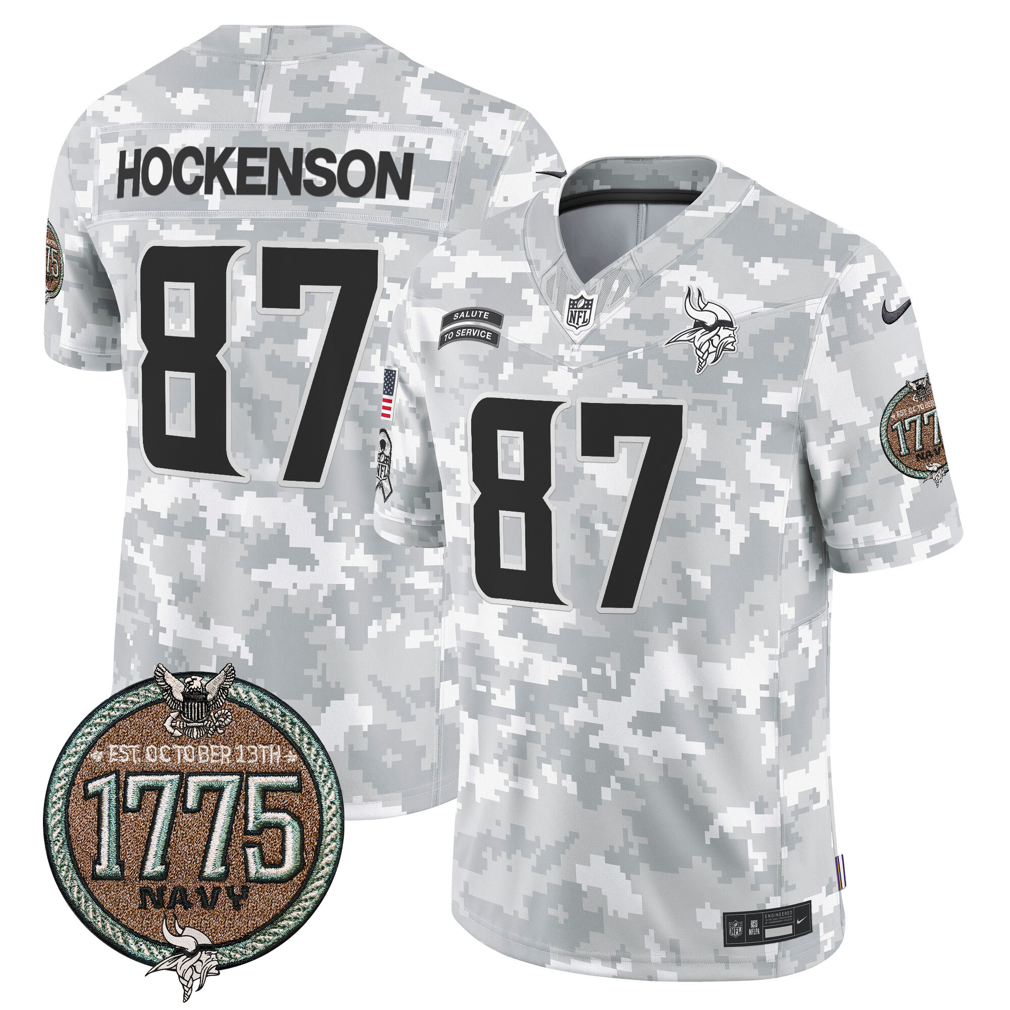 Men's T.J. Hockenson Minnesota Vikings 2024 Salute to Service Establishment Year Patch Vapor Limited Navy Jersey - All Stitched