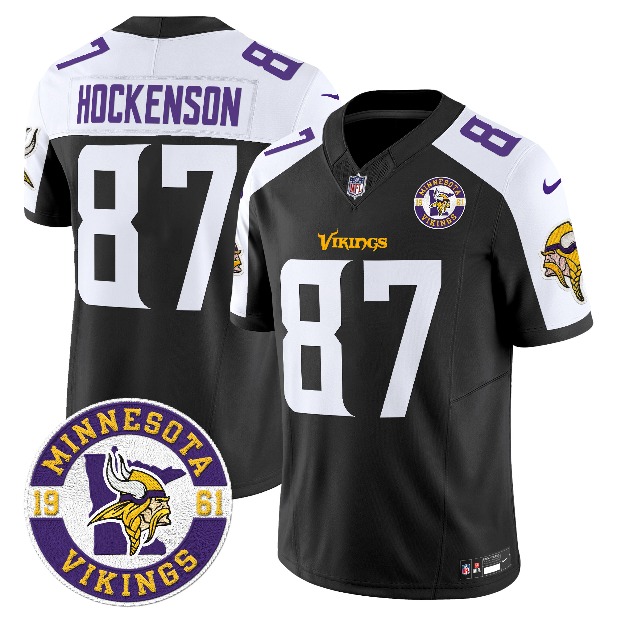 Men's T.J. Hockenson Minnesota Vikings 2024 Vapor Limited Black Alternate Jersey - All Stitched