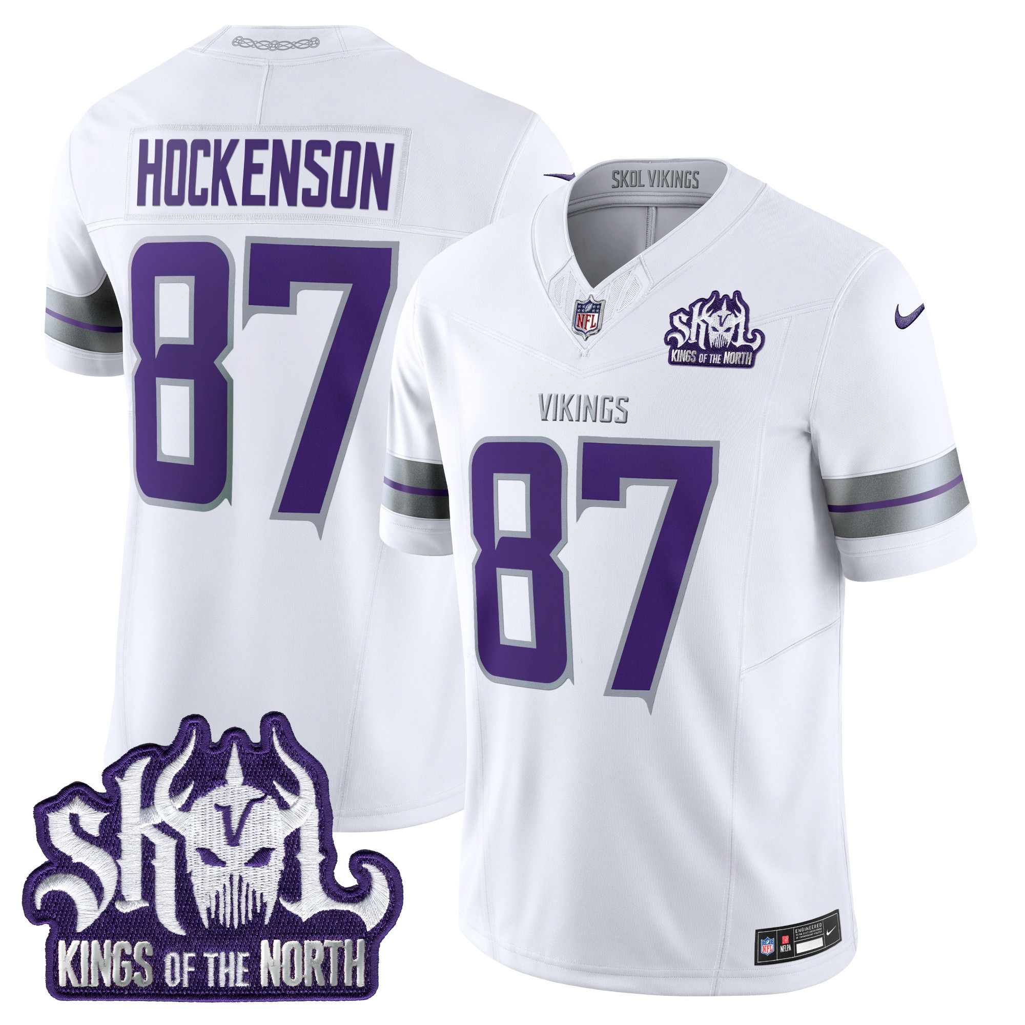 Men's T.J. Hockenson Minnesota Vikings 2024 Winter Warrior Skol Patch Vapor Limited White Jersey - All Stitched