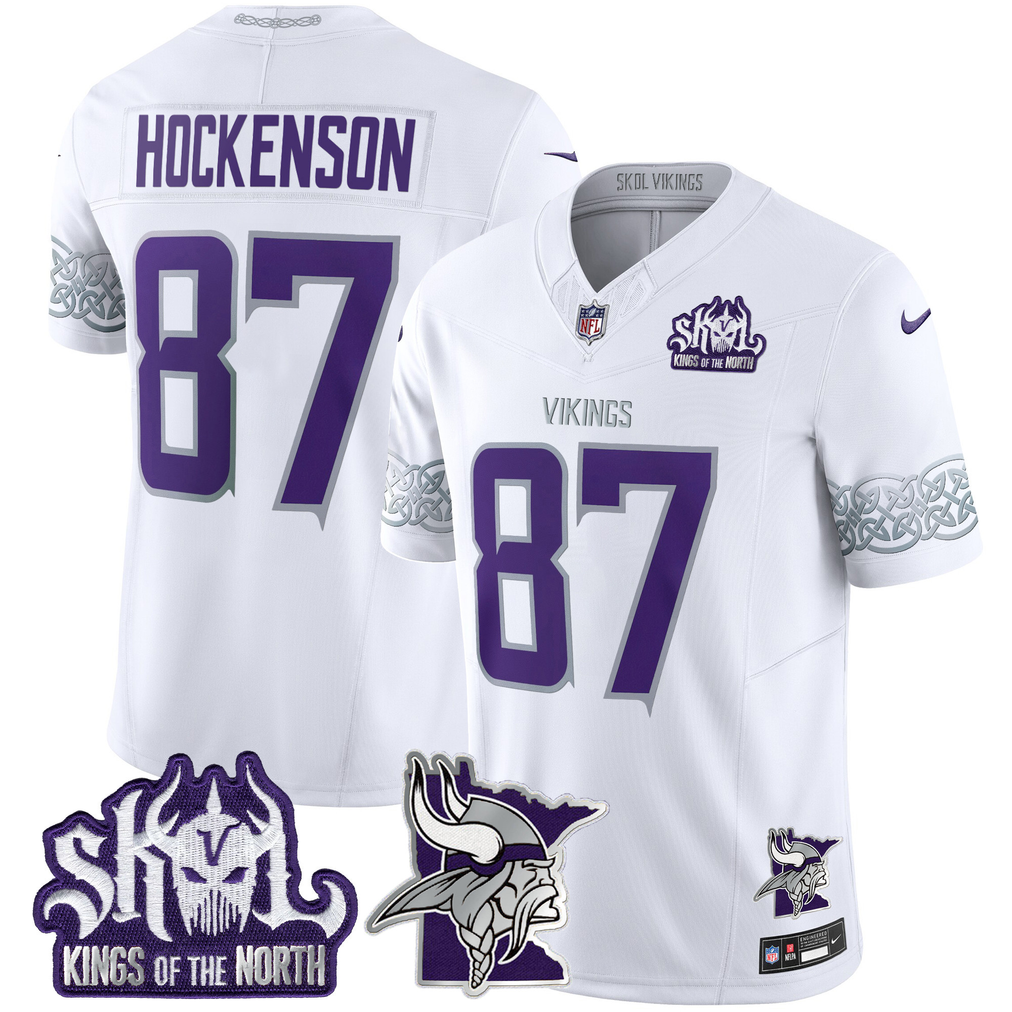 Men's T.J. Hockenson Minnesota Vikings 2024 Winter Warrior Skol Patch Vapor Limited White Jersey V2 - All Stitched