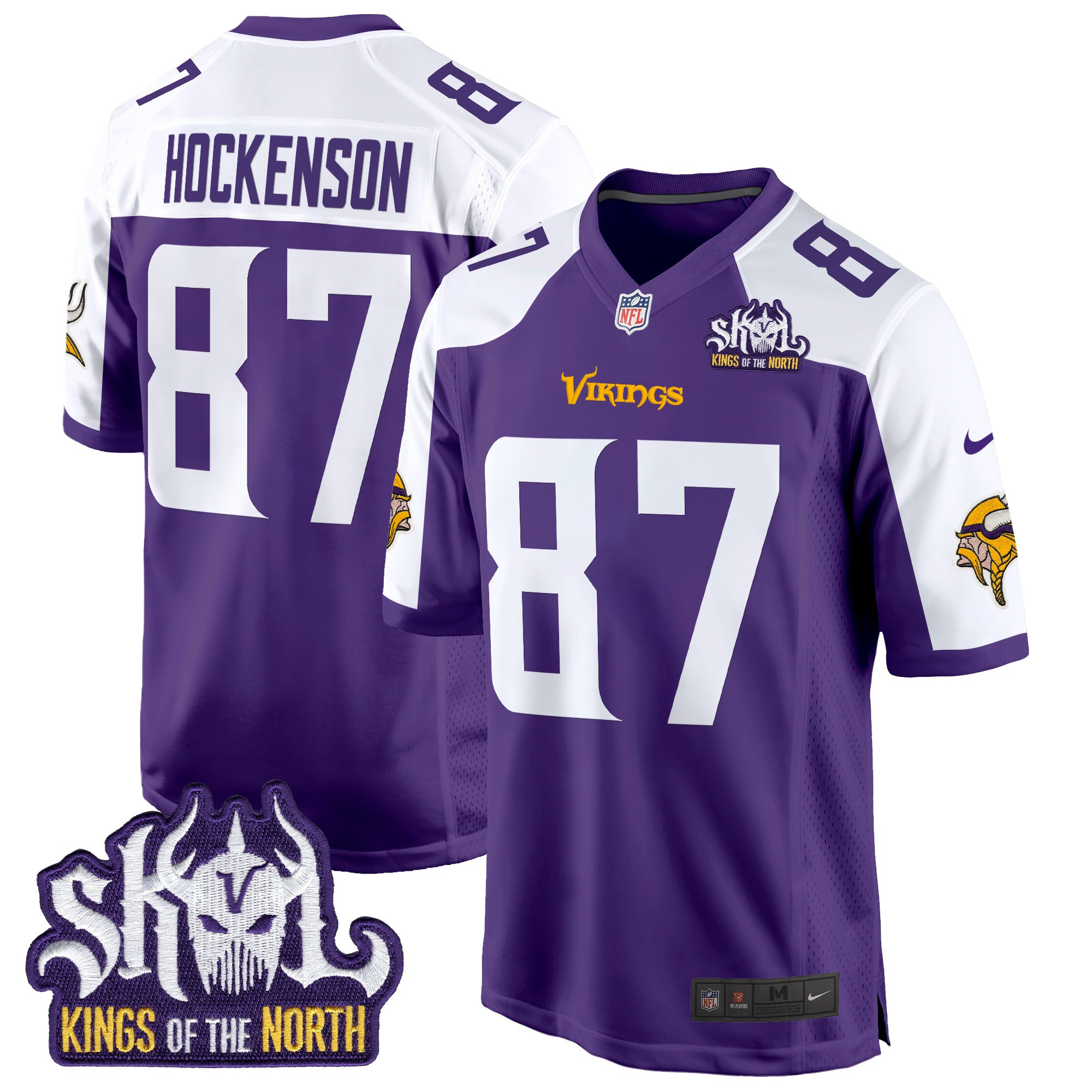 Men's T.J. Hockenson Minnesota Vikings King Of The North Patch Game Purple Alternate Jersey - All Stitched