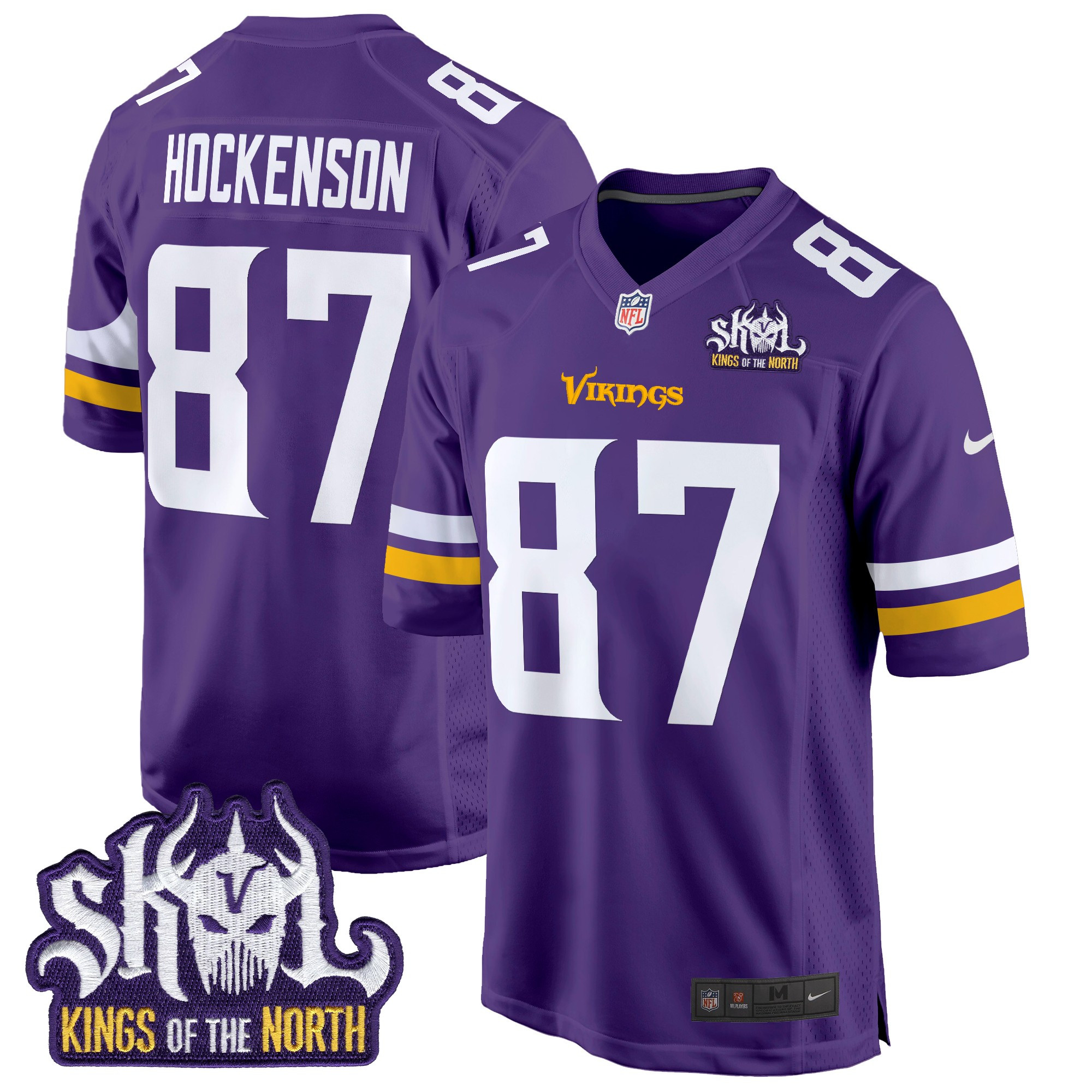 Men's T.J. Hockenson Minnesota Vikings King Of The North Patch Game Purple Jersey - All Stitched
