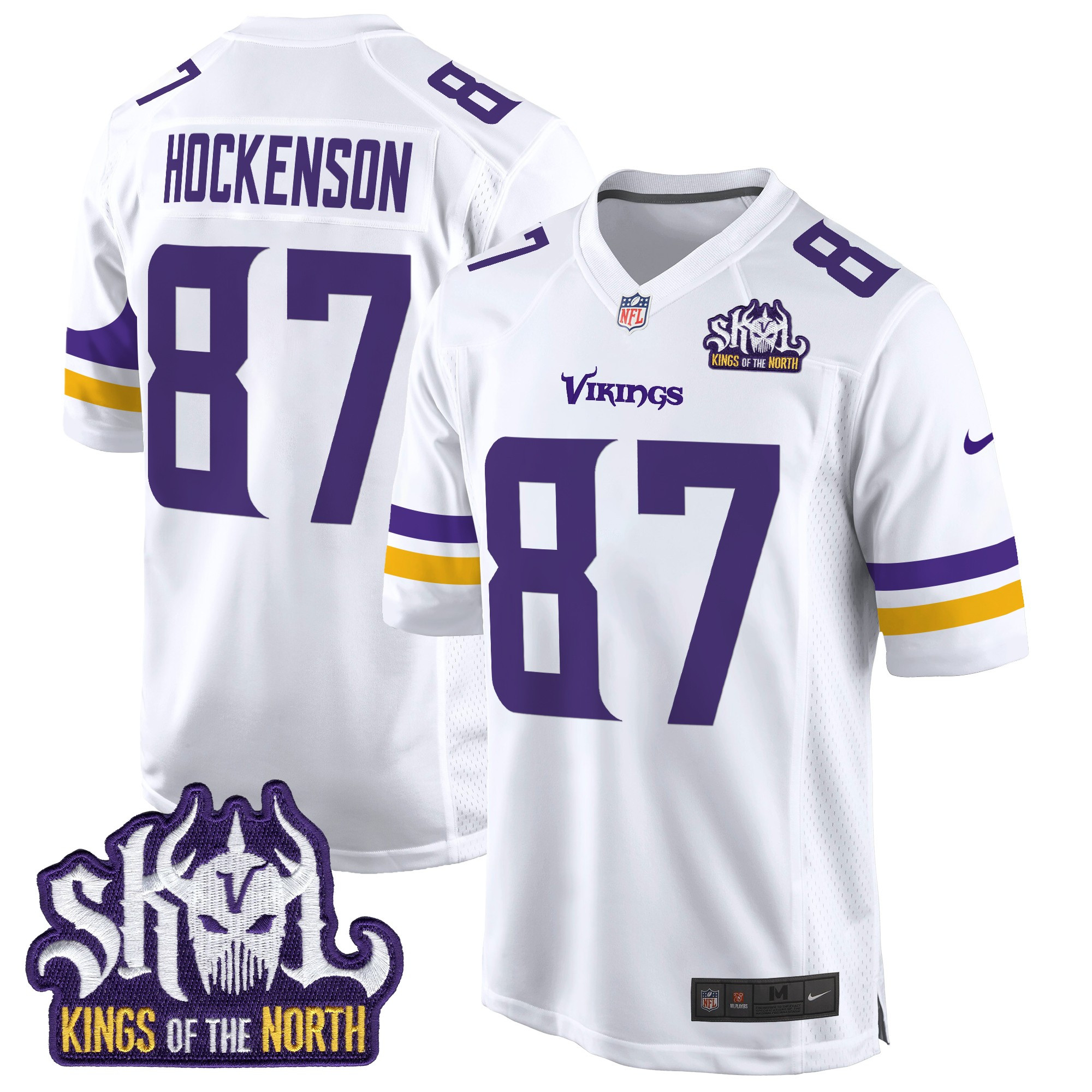 Men's T.J. Hockenson Minnesota Vikings King Of The North Patch Game White Jersey - All Stitched