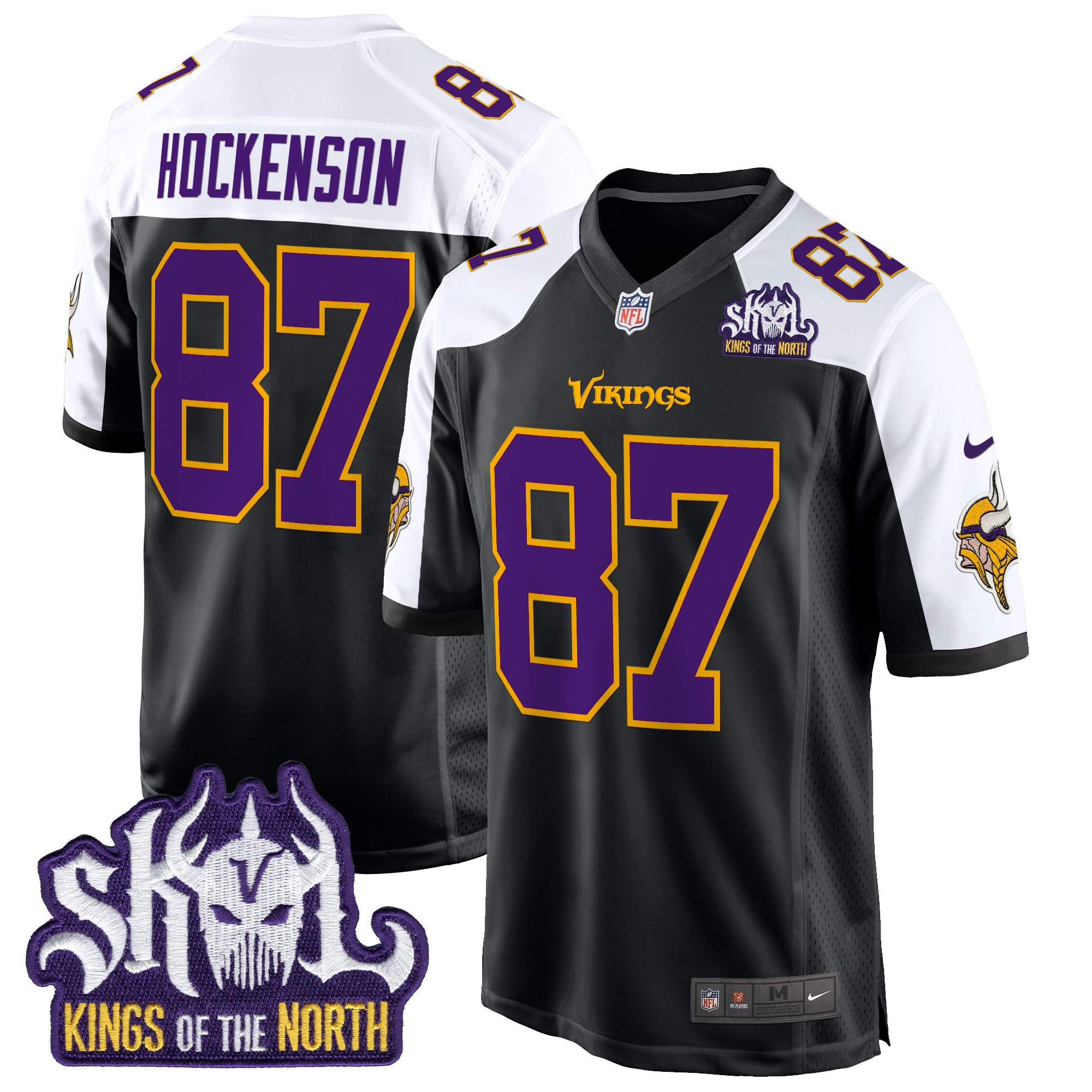 Men's T.J. Hockenson Minnesota Vikings King Of The North Patch Throwback Game Black Alternate Jersey - All Stitched