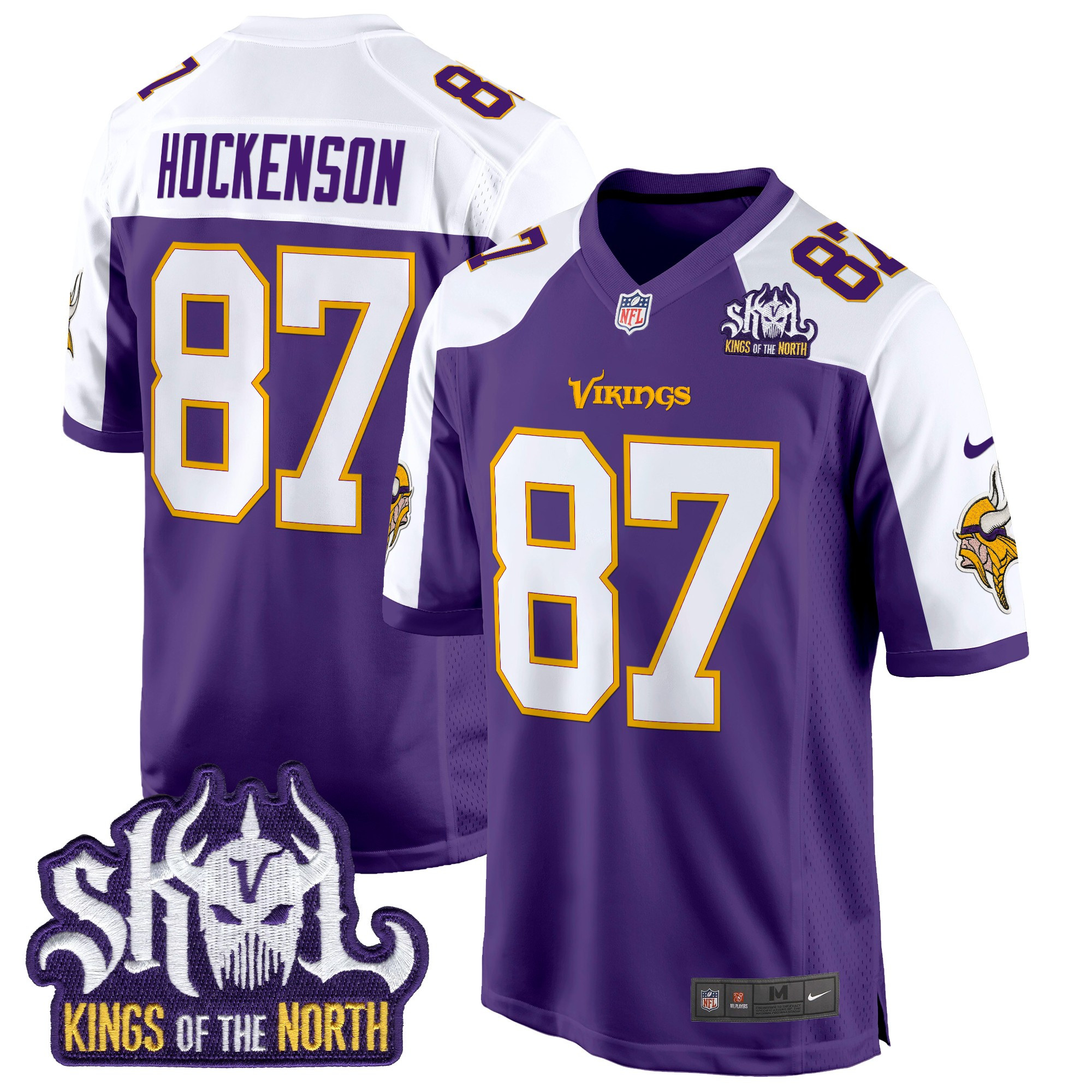 Men's T.J. Hockenson Minnesota Vikings King Of The North Patch Throwback Game Purple Alternate Jersey - All Stitched