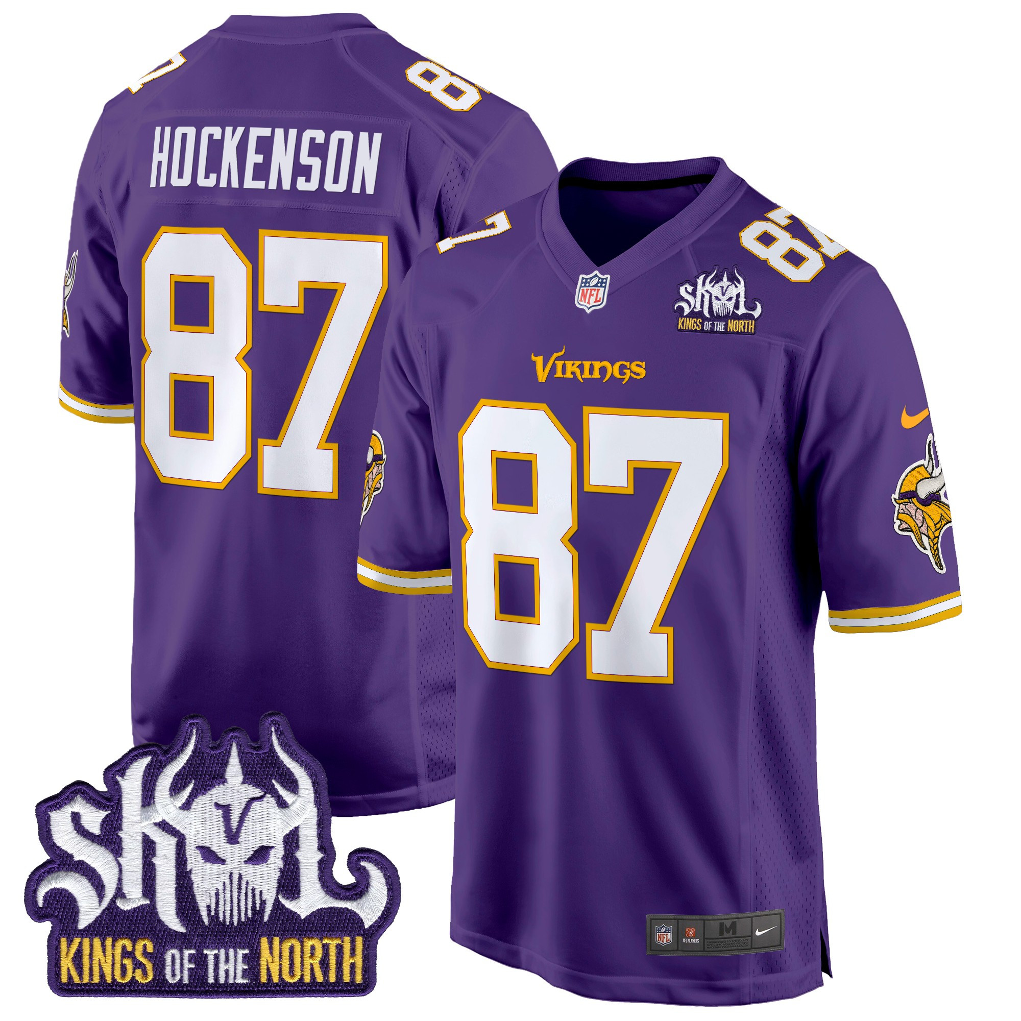 Men's T.J. Hockenson Minnesota Vikings King Of The North Patch Throwback Game Purple Jersey - All Stitched