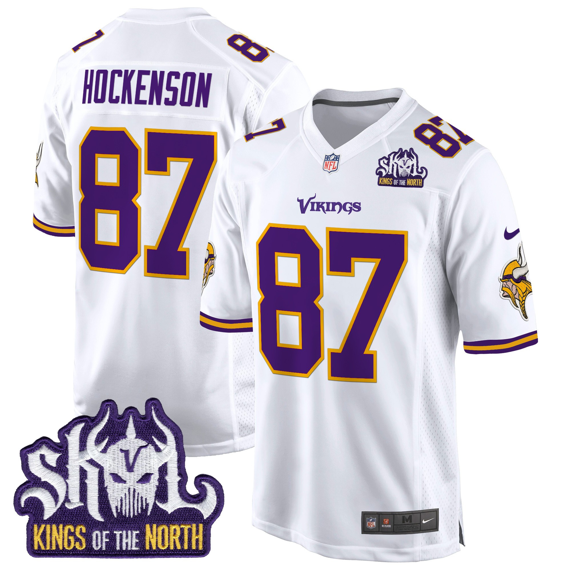 Men's T.J. Hockenson Minnesota Vikings King Of The North Patch Throwback Game White Jersey - All Stitched