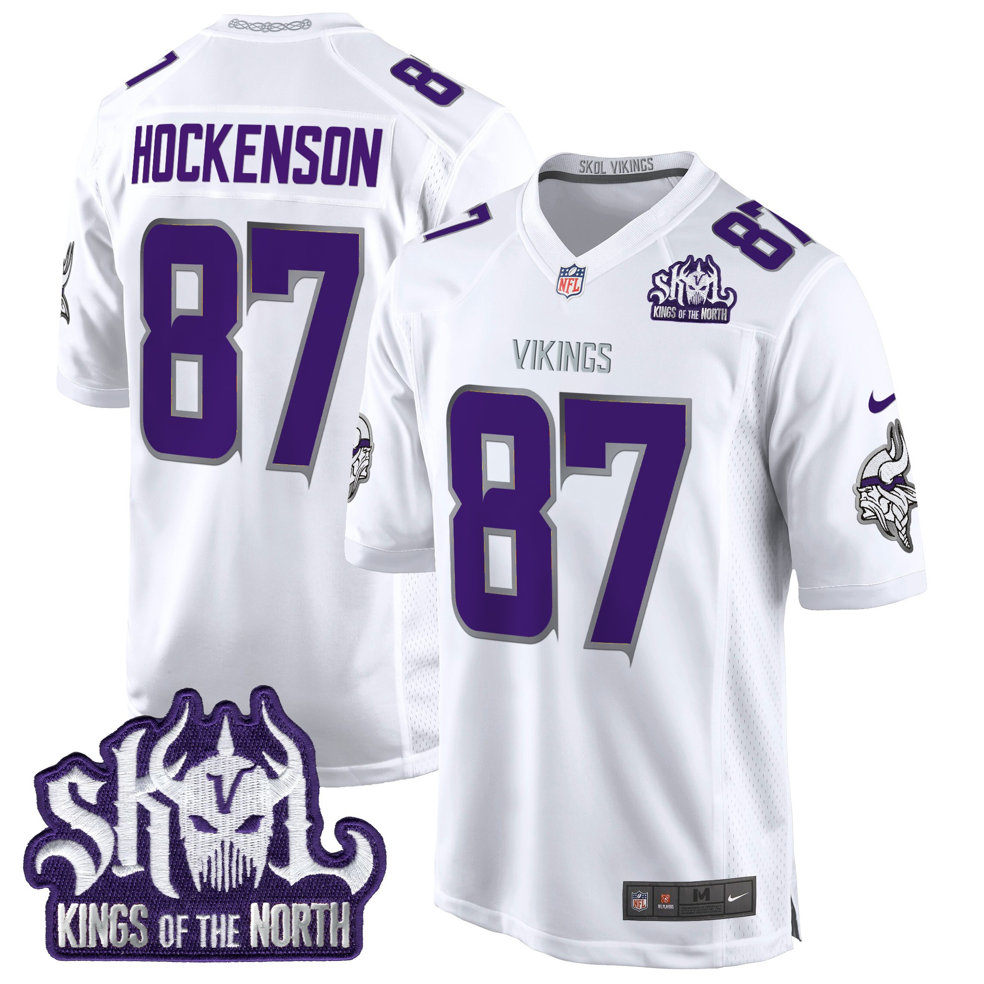 Men's T.J. Hockenson Minnesota Vikings King Of The North Patch Throwback Game Winter Warrior Jersey - All Stitched