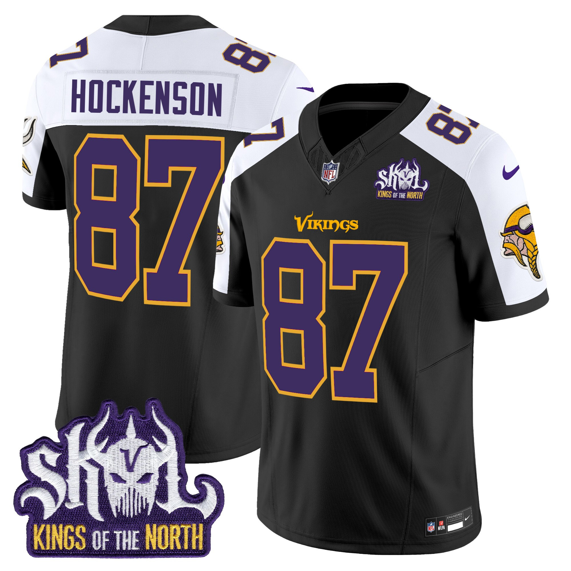 Men's T.J. Hockenson Minnesota Vikings King Of The North Patch Throwback Vapor Limited Black Alternate Jersey - All Stitched