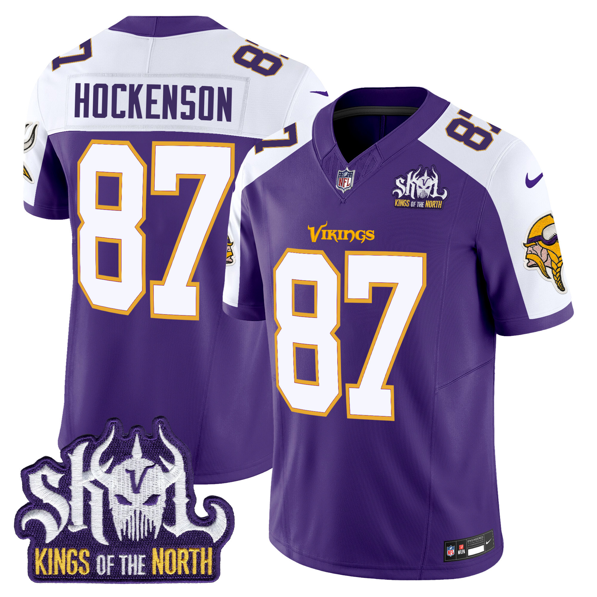 Men's T.J. Hockenson Minnesota Vikings King Of The North Patch Throwback Vapor Limited Purple Alternate Jersey - All Stitched
