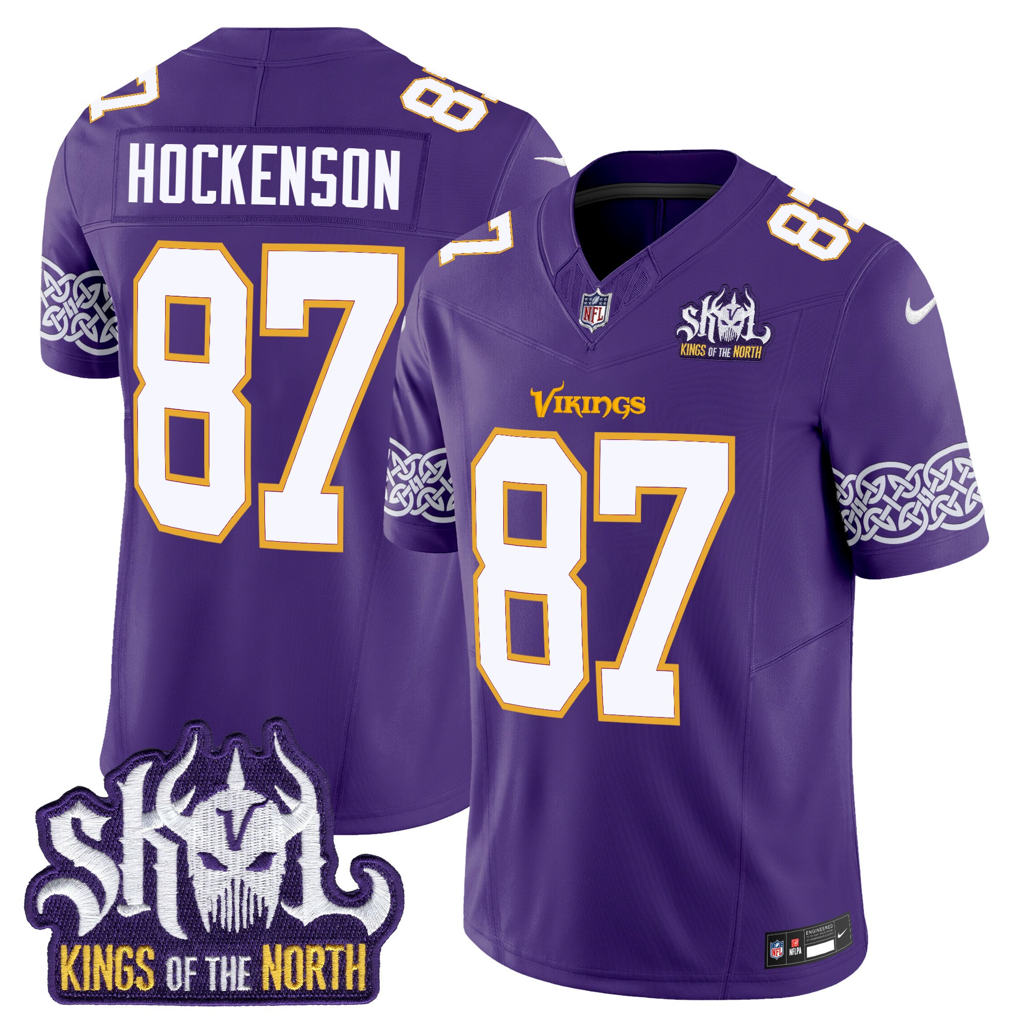 Men's T.J. Hockenson Minnesota Vikings King Of The North Patch Throwback Vapor Limited Purple Jersey - All Stitched