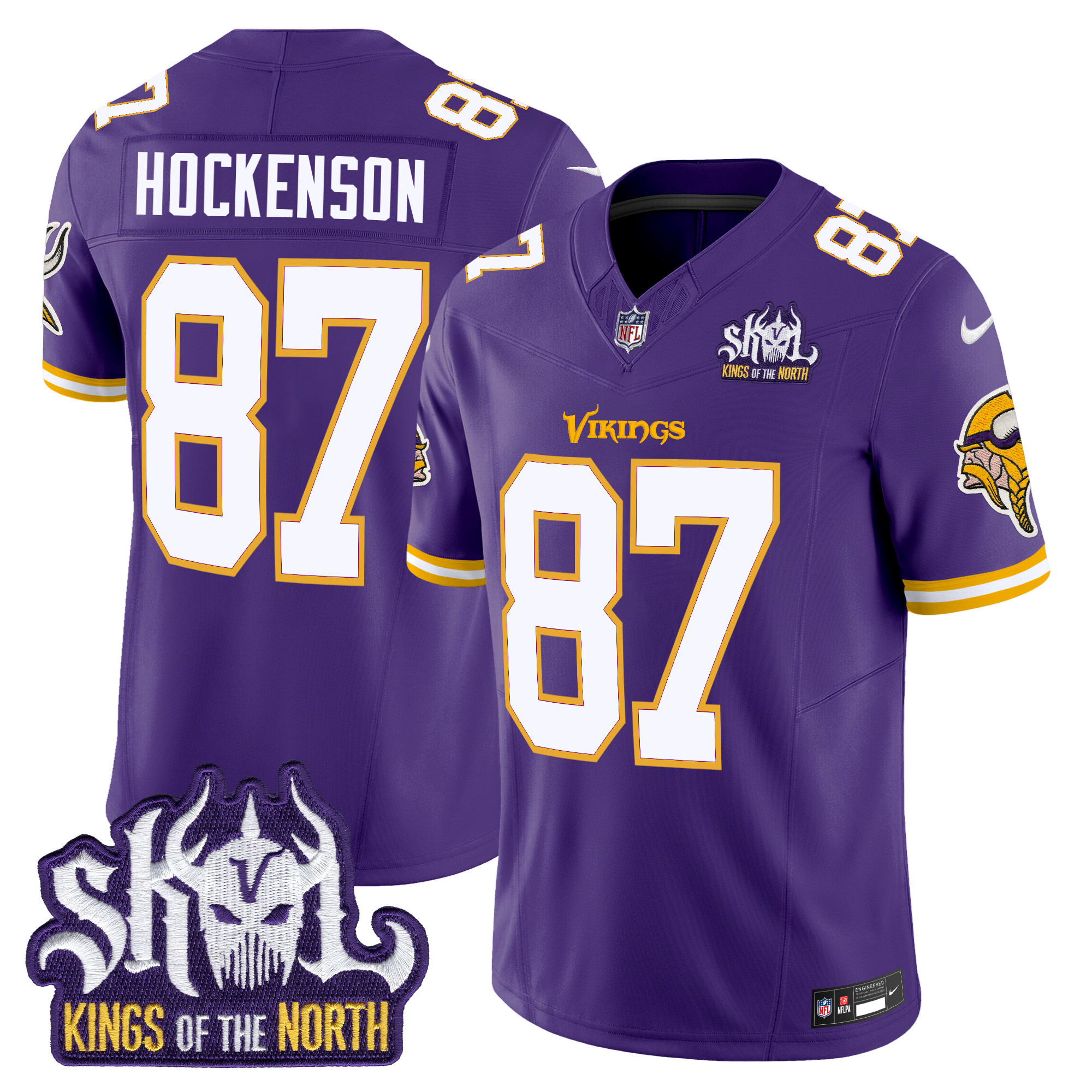 Men's T.J. Hockenson Minnesota Vikings King Of The North Patch Throwback Vapor Limited Purple Jersey - All Stitched