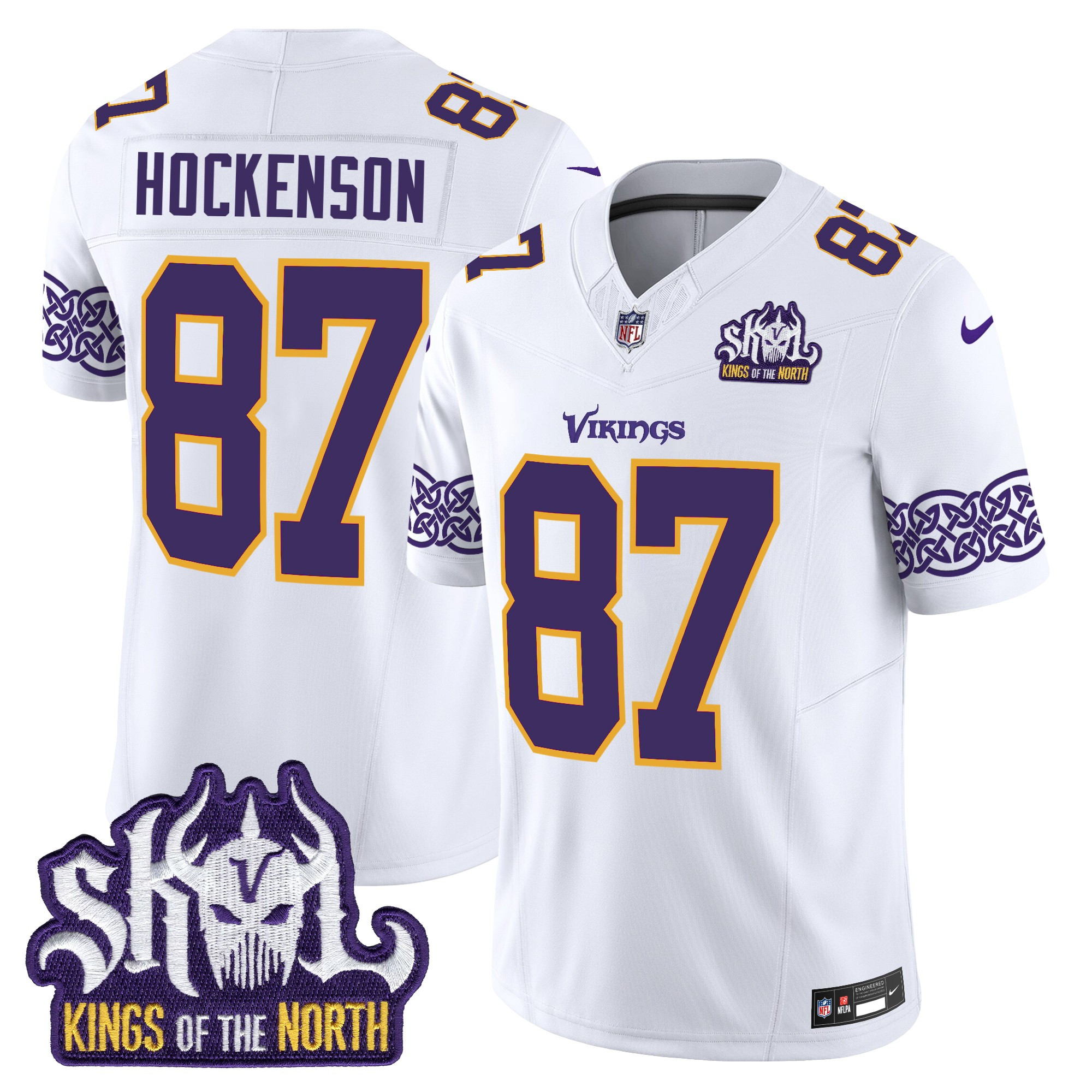 Men's T.J. Hockenson Minnesota Vikings King Of The North Patch Throwback Vapor Limited White Jersey - All Stitched
