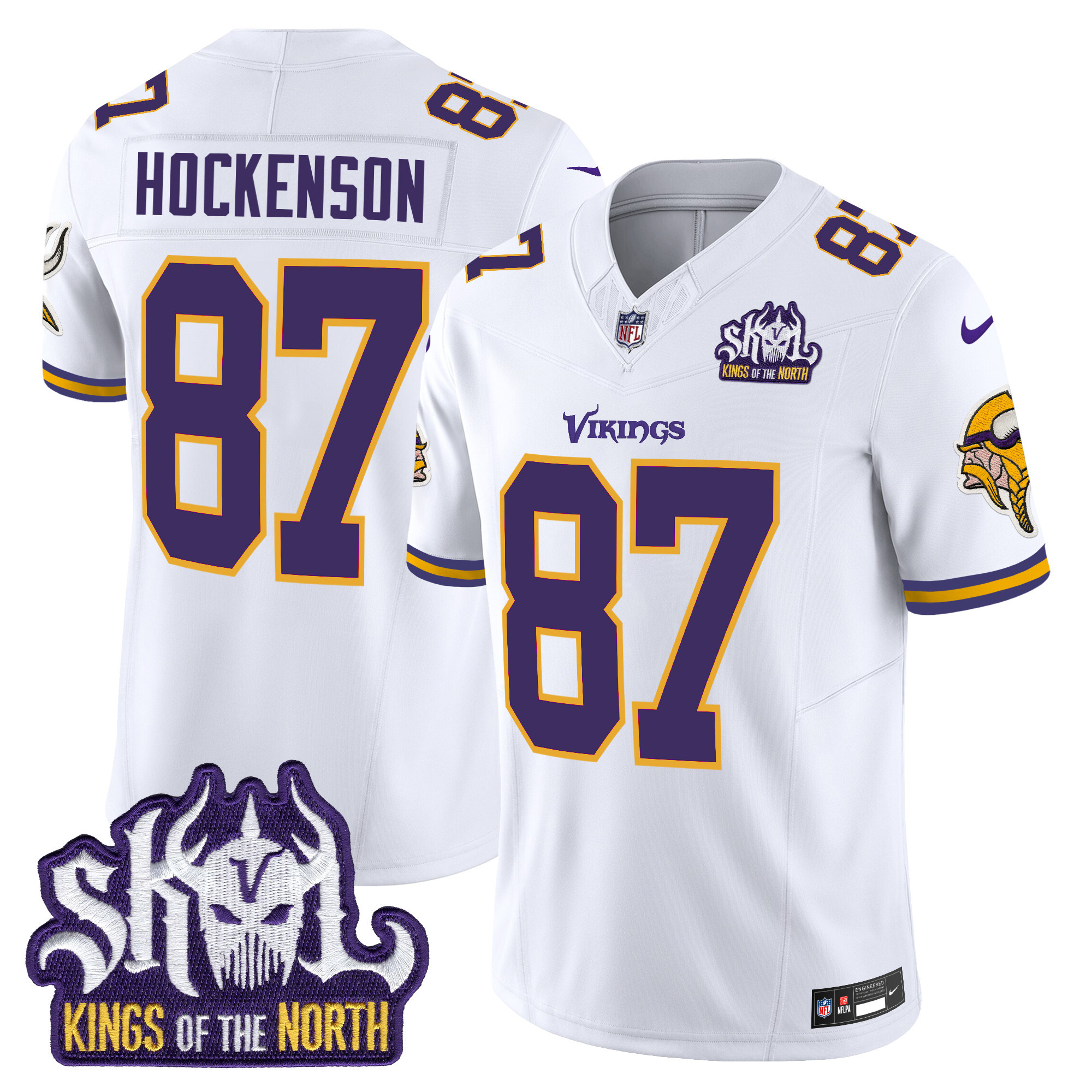 Men's T.J. Hockenson Minnesota Vikings King Of The North Patch Throwback Vapor Limited White Jersey - All Stitched