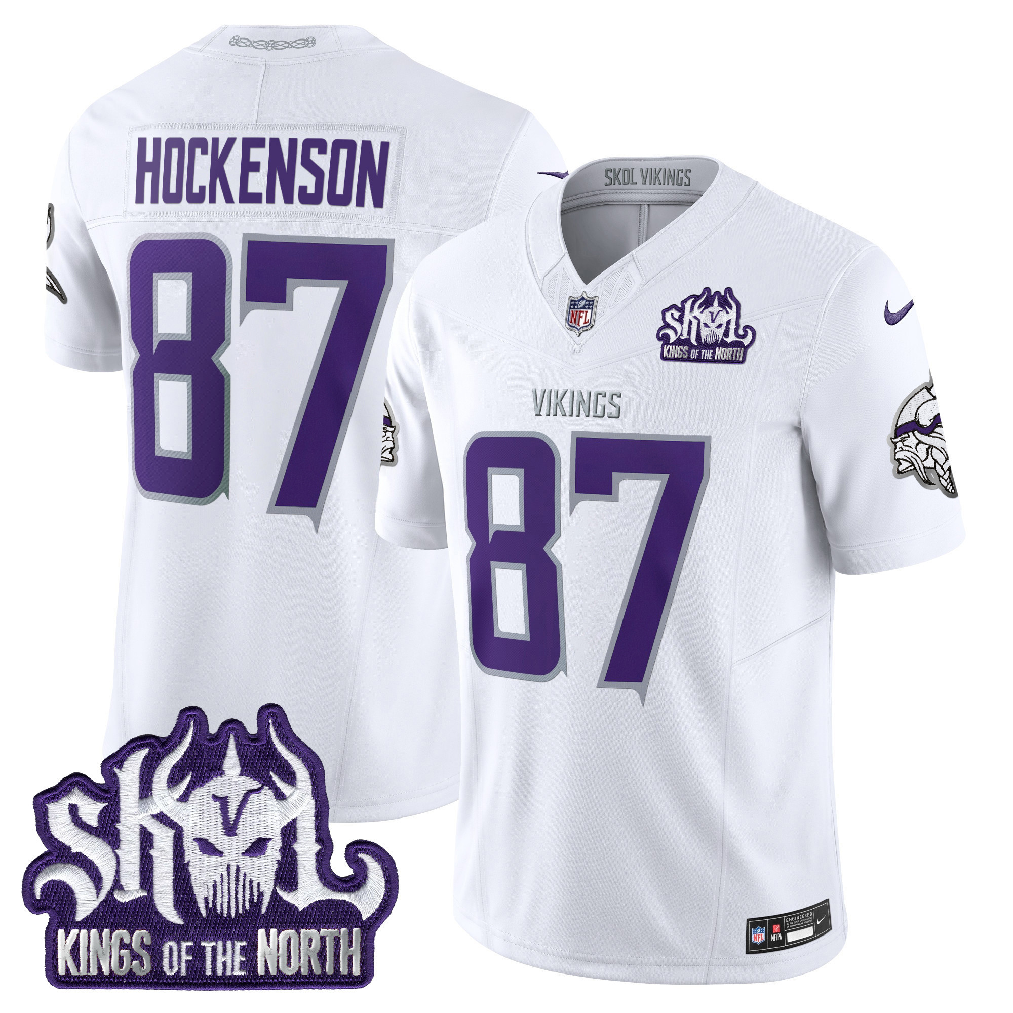 Men's T.J. Hockenson Minnesota Vikings King Of The North Patch Throwback Vapor Limited Winter Warrior Jersey - All Stitched