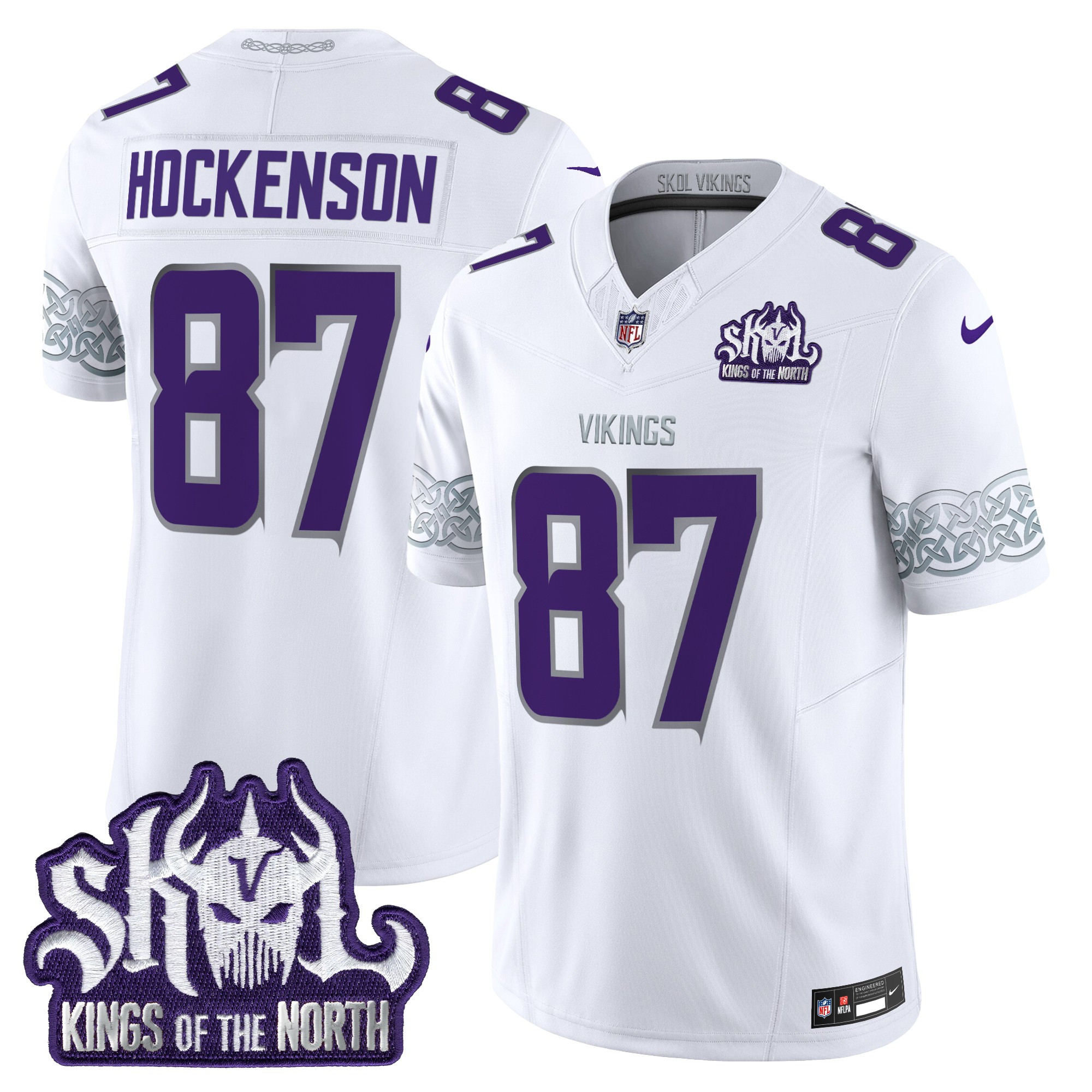 Men's T.J. Hockenson Minnesota Vikings King Of The North Patch Throwback Vapor Limited Winter Warrior Jersey - All Stitched