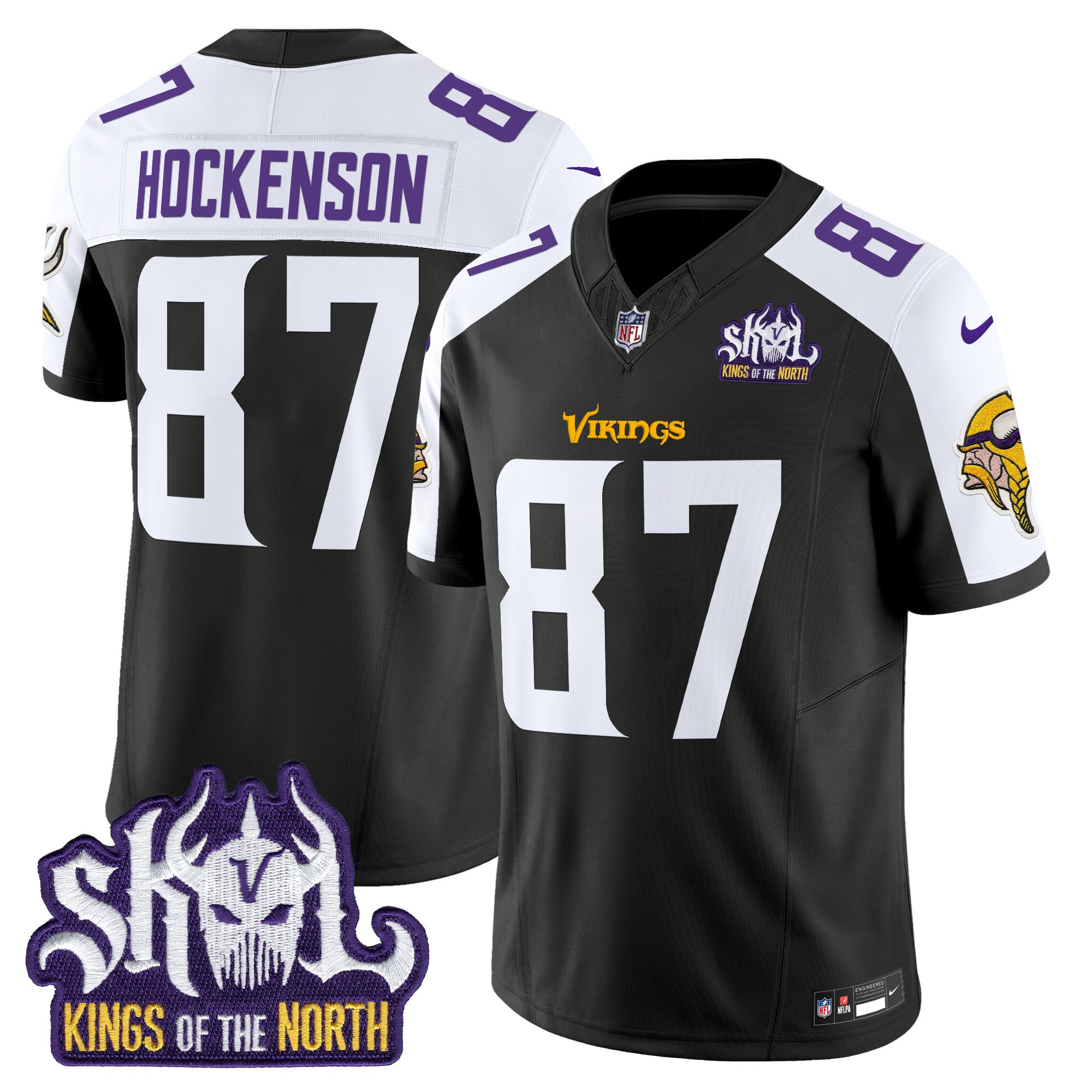 Men's T.J. Hockenson Minnesota Vikings Kings Of The North Patch Vapor Limited Black Alternate Jersey - All Stitched