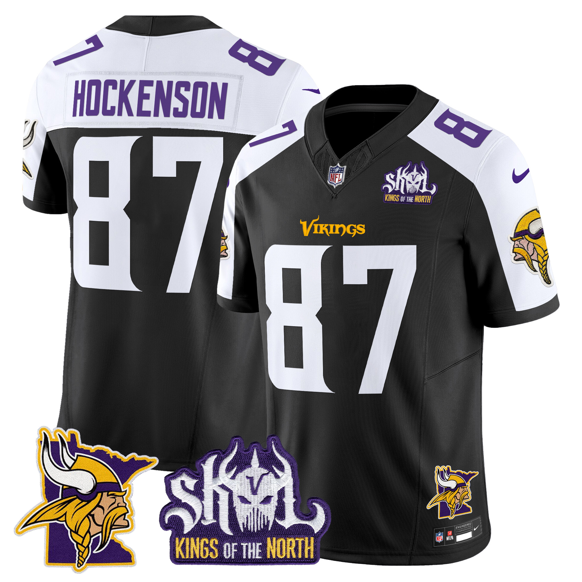 Men's T.J. Hockenson Minnesota Vikings Kings Of The North Patch Vapor Limited Black Alternate Jersey - All Stitched