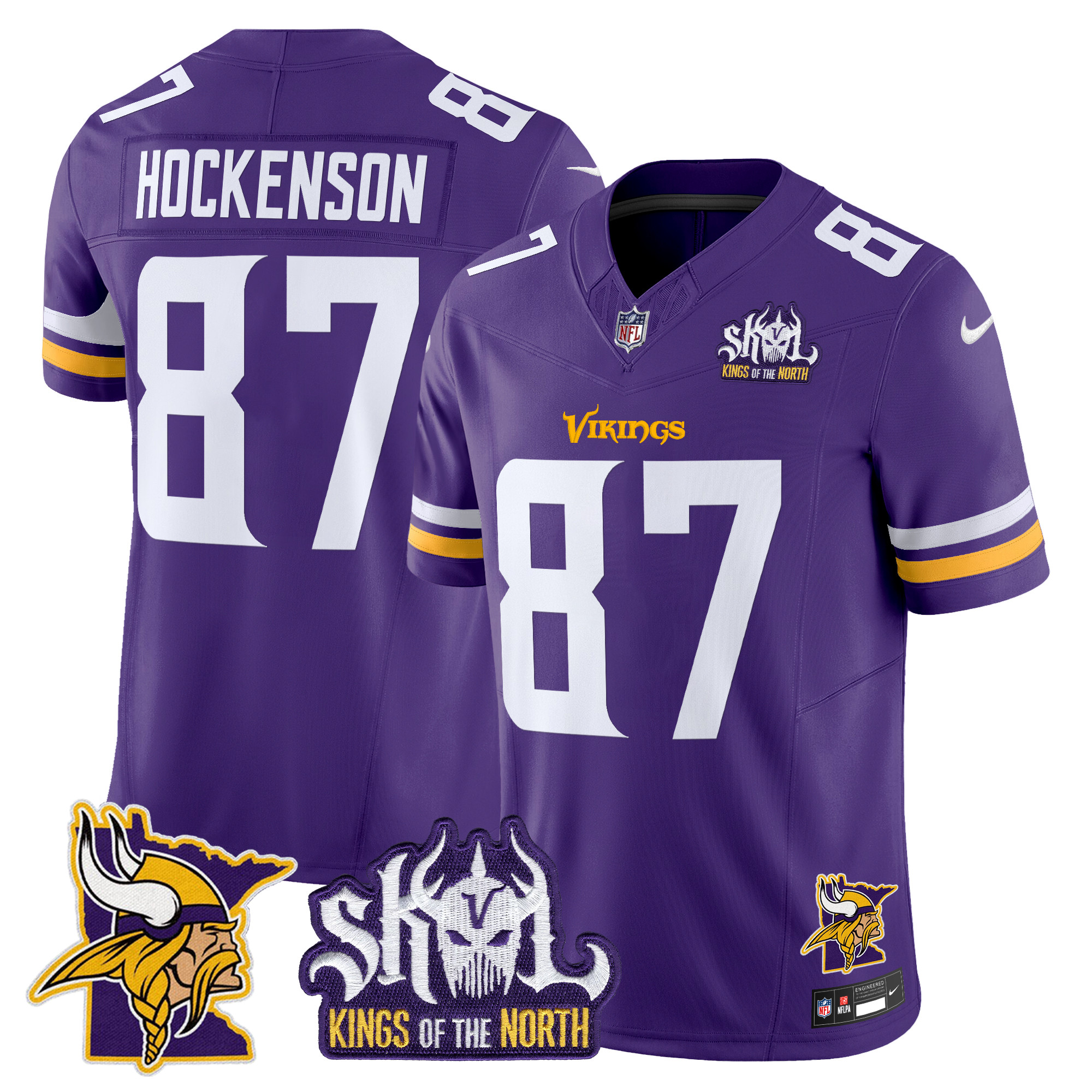 Men's T.J. Hockenson Minnesota Vikings Kings Of The North Patch Vapor Limited Purple Jersey - All Stitched