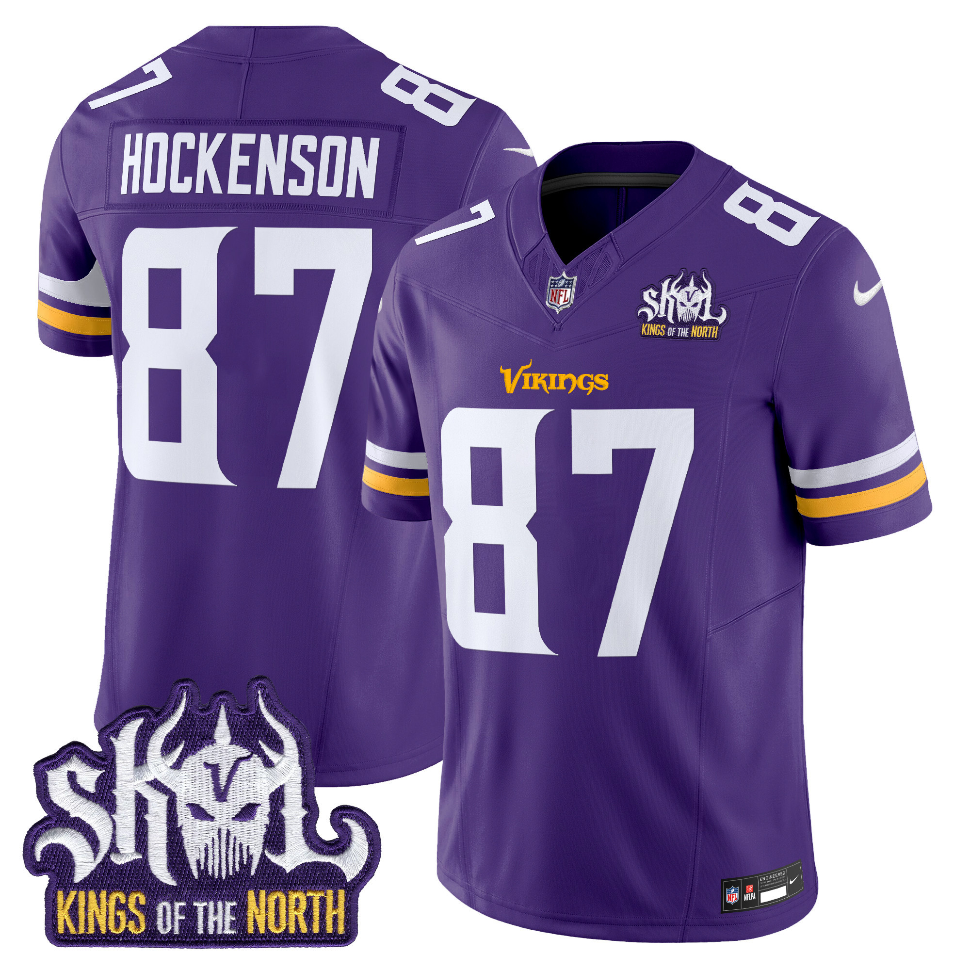 Men's T.J. Hockenson Minnesota Vikings Kings Of The North Patch Vapor Limited Purple Jersey - All Stitched