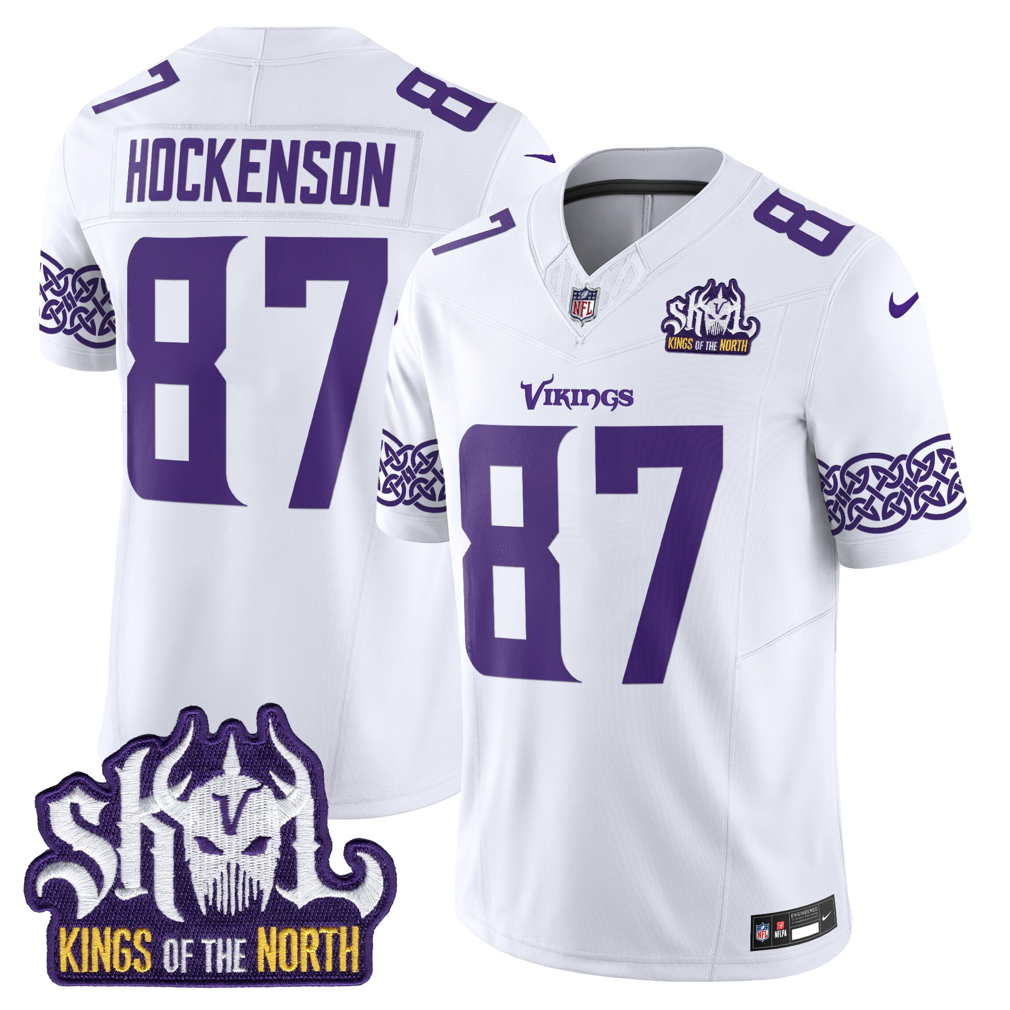 Men's T.J. Hockenson Minnesota Vikings Kings Of The North Patch Vapor Limited White Jersey - All Stitched
