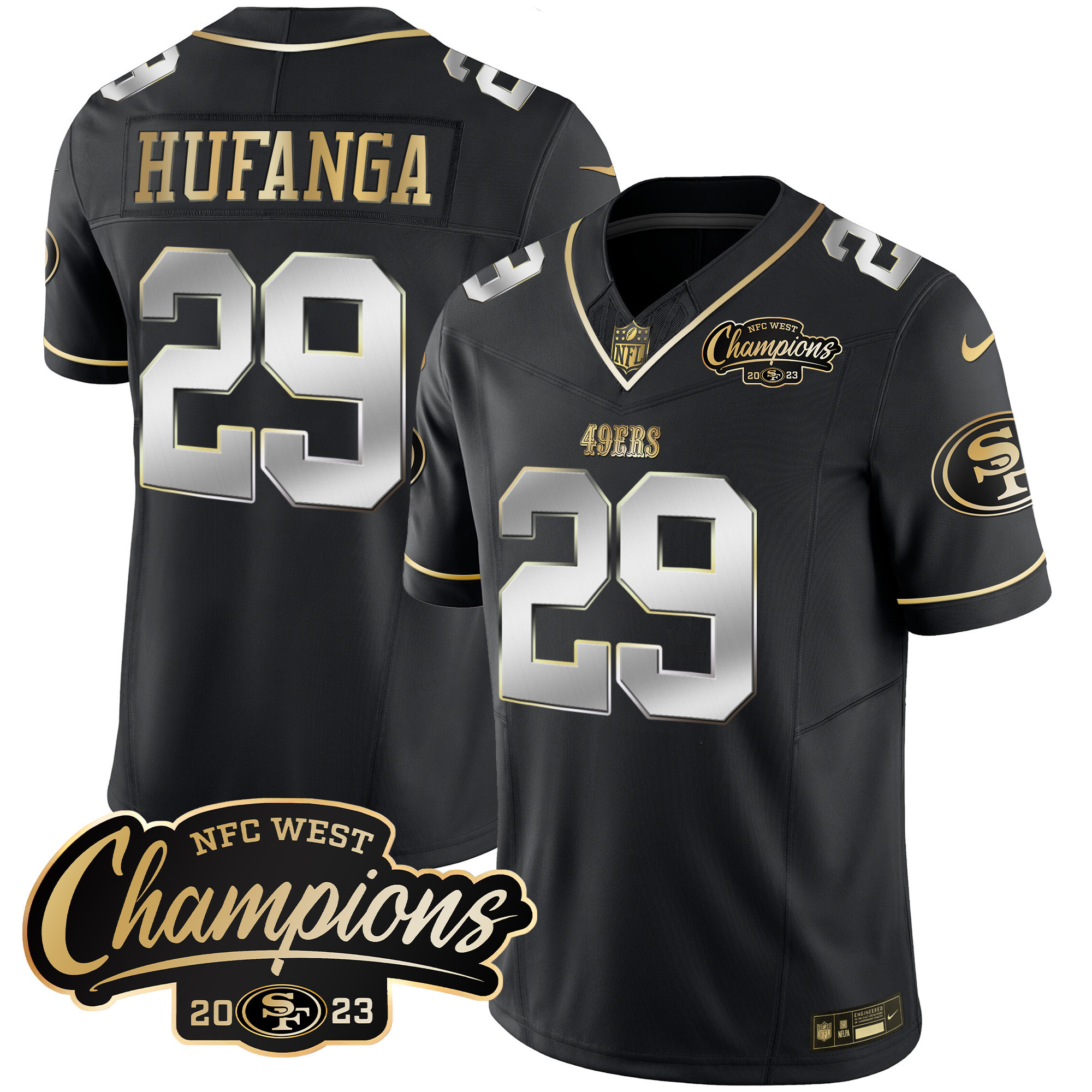 Men's Talanoa Hufanga San Francisco 49ers 2023 NFC West Champions Patch Vapor Black Limited Jersey - All Stitched
