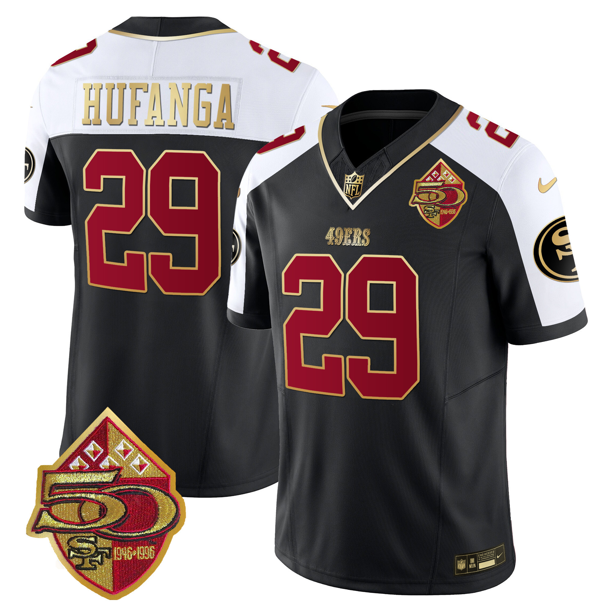 Men's Talanoa Hufanga San Francisco 49ers 50th Anniversary Patch Vapor Limited Black Alternate Jersey - All Stitched