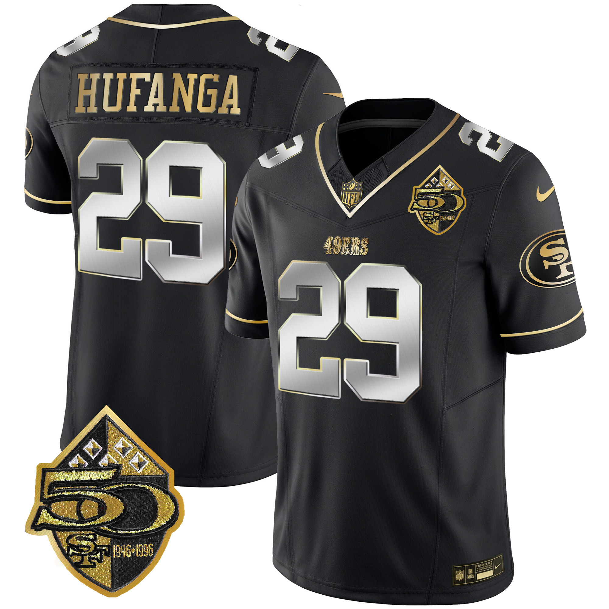 Men's Talanoa Hufanga San Francisco 49ers 50th Anniversary Patch Vapor Limited Black Limited Jersey - All Stitched
