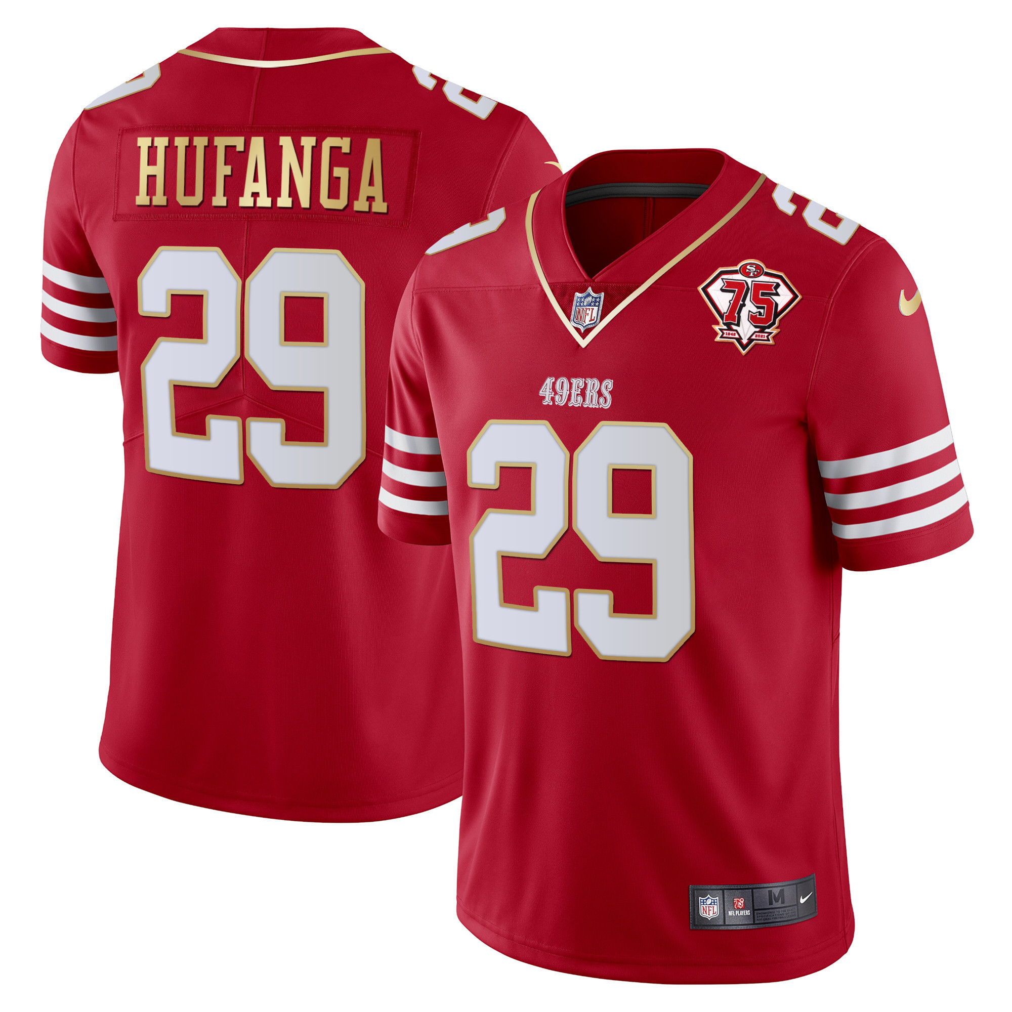 Men's Talanoa Hufanga San Francisco 49ers 75th Anniversary Patch Vapor Gold Trim Red Gold Jersey - All Stitched